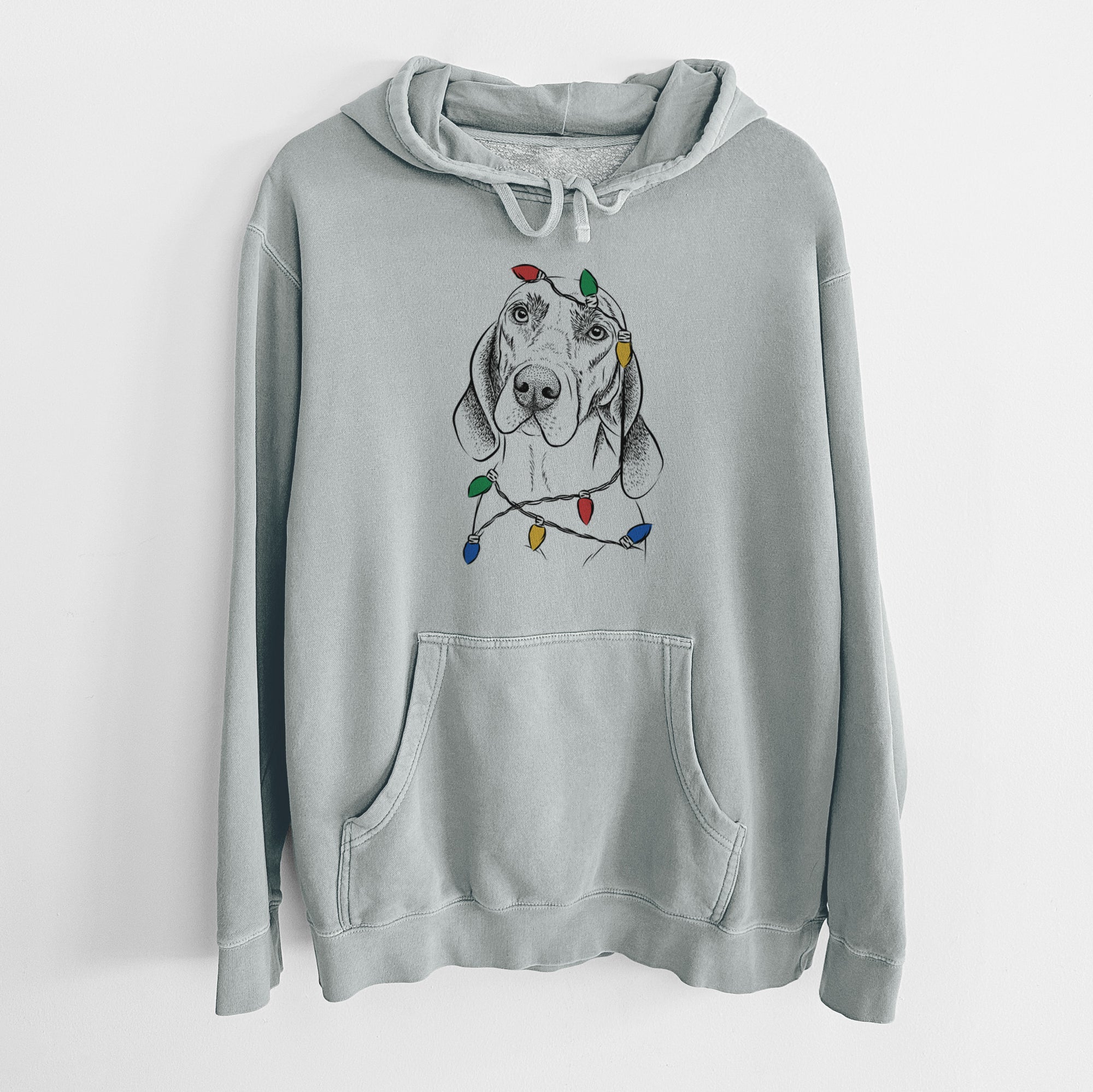 Christmas Lights Norman the Plott Hound - Unisex Pigment Dyed Hoodie