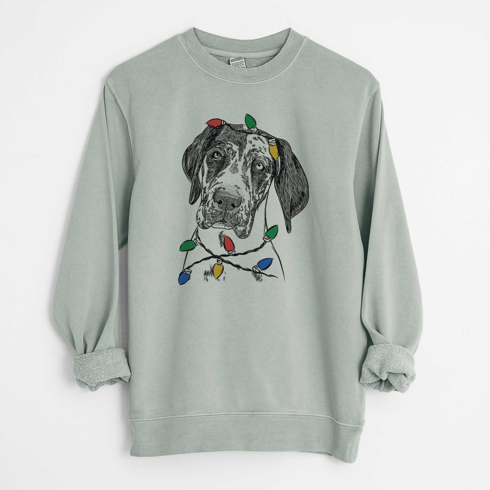 Christmas Lights Nyx the Great Dane - Unisex Pigment Dyed Crew Sweatshirt