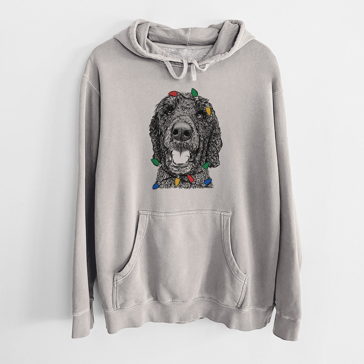 Christmas Lights Obi James the Goldendoodle - Unisex Pigment Dyed Hoodie