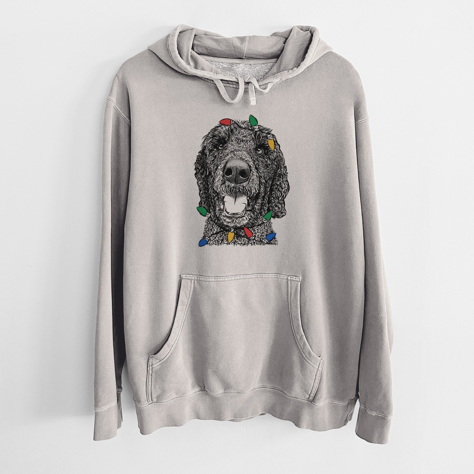 Christmas Lights Obi James the Goldendoodle - Unisex Pigment Dyed Hoodie
