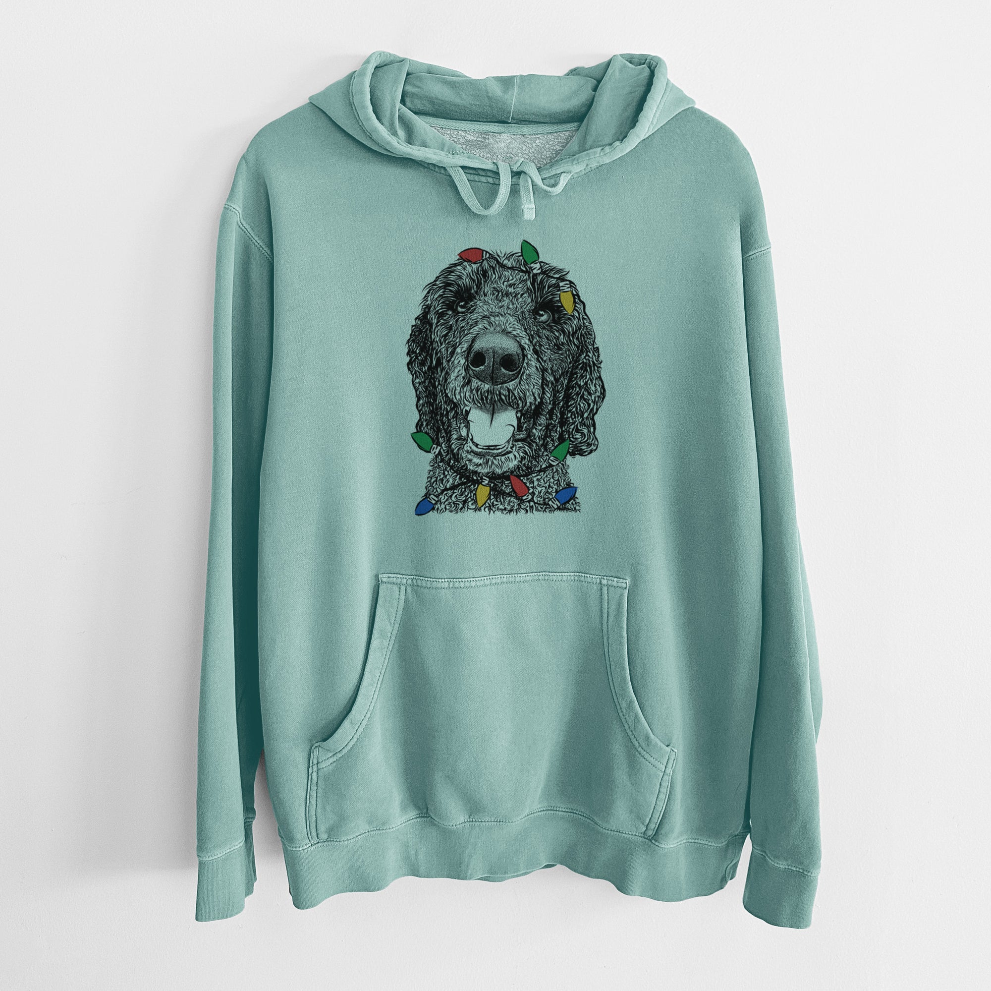 Christmas Lights Obi James the Goldendoodle - Unisex Pigment Dyed Hoodie
