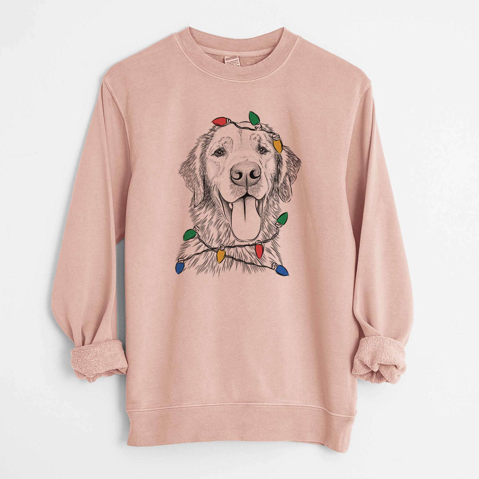 Christmas Lights Oliver Tredup the Golden Retriever - Unisex Pigment Dyed Crew Sweatshirt