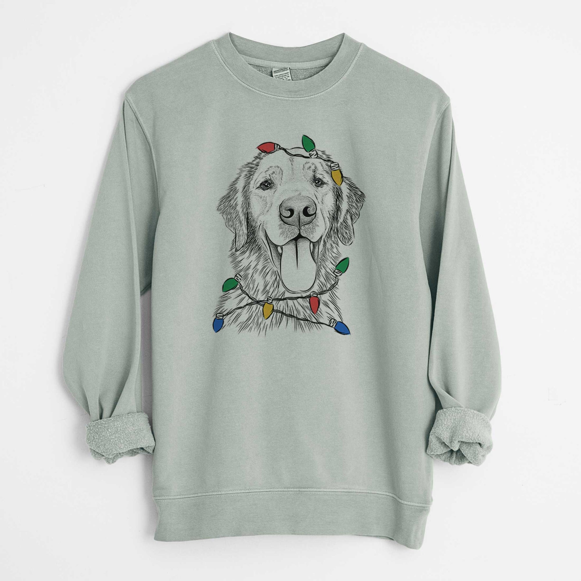 Christmas Lights Oliver Tredup the Golden Retriever - Unisex Pigment Dyed Crew Sweatshirt