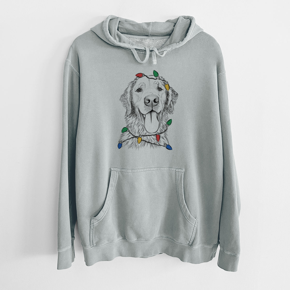 Christmas Lights Oliver Tredup the Golden Retriever - Unisex Pigment Dyed Hoodie