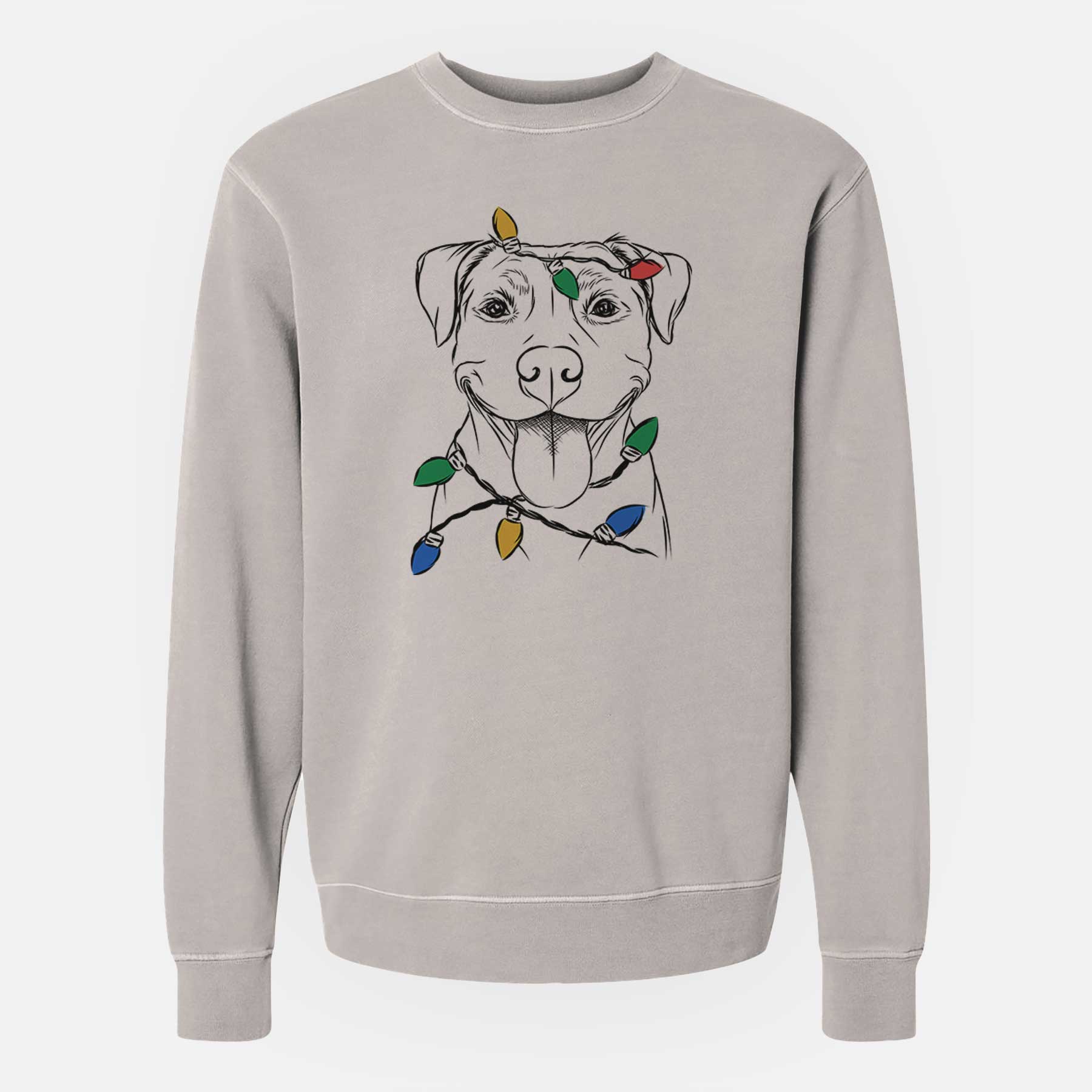 Christmas Lights Parker the Pitbull - Unisex Pigment Dyed Crew Sweatshirt