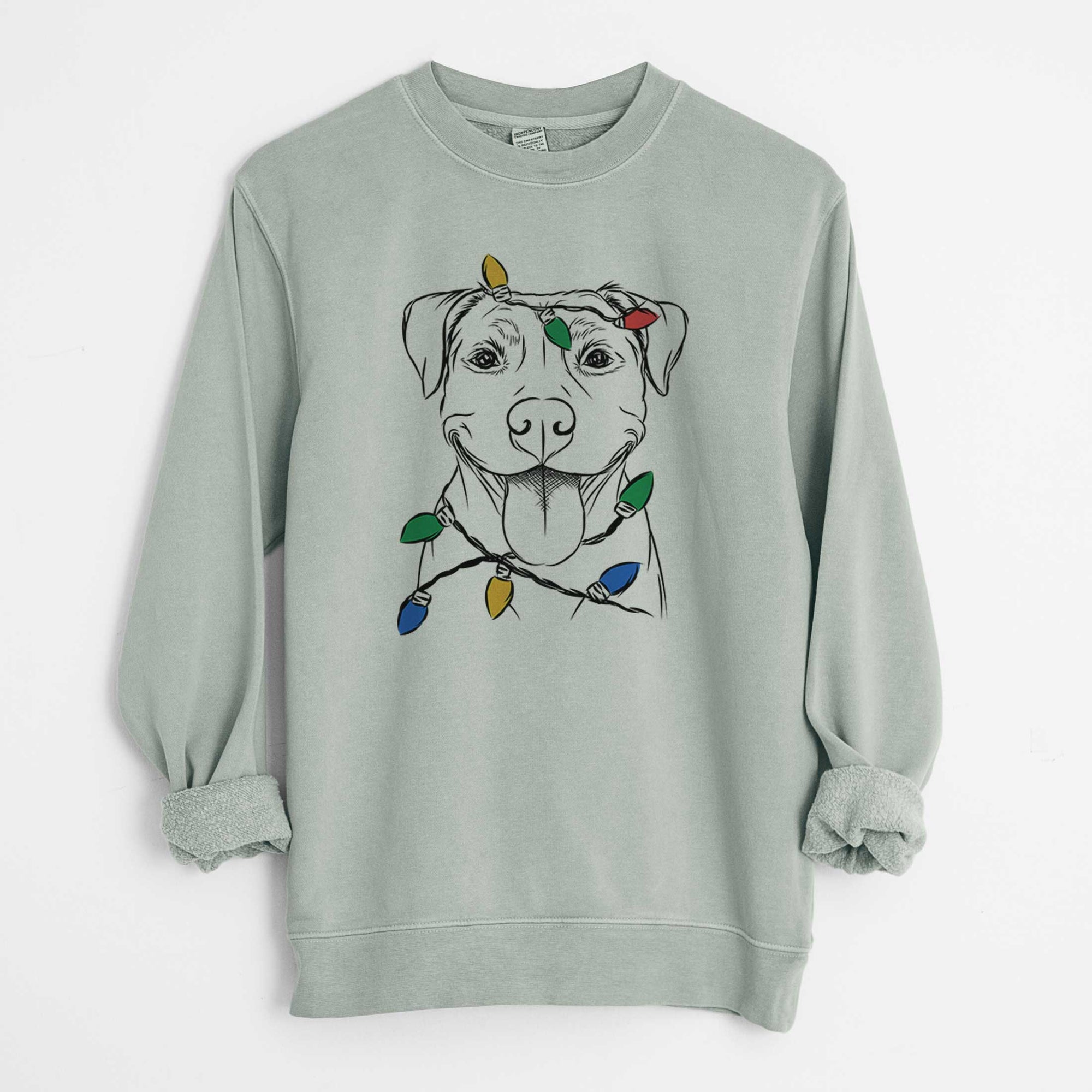 Christmas Lights Parker the Pitbull - Unisex Pigment Dyed Crew Sweatshirt