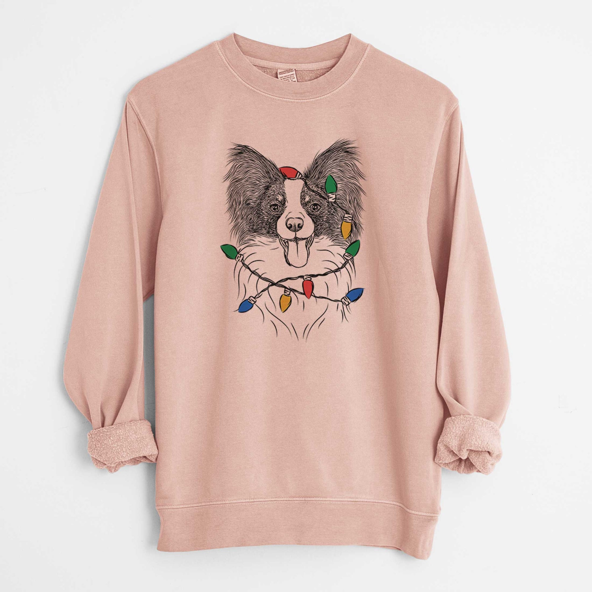 Christmas Lights Patrick the Papillon - Unisex Pigment Dyed Crew Sweatshirt