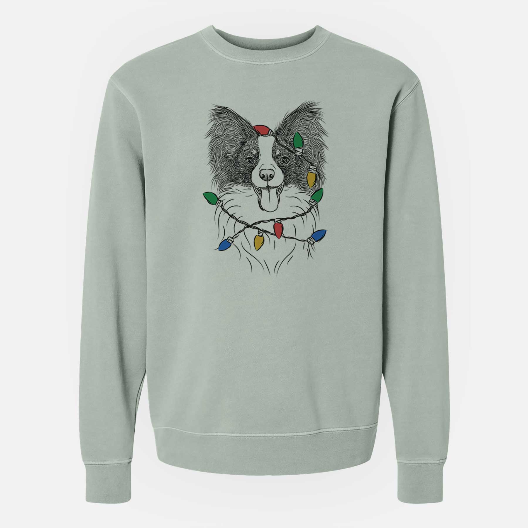 Christmas Lights Patrick the Papillon - Unisex Pigment Dyed Crew Sweatshirt