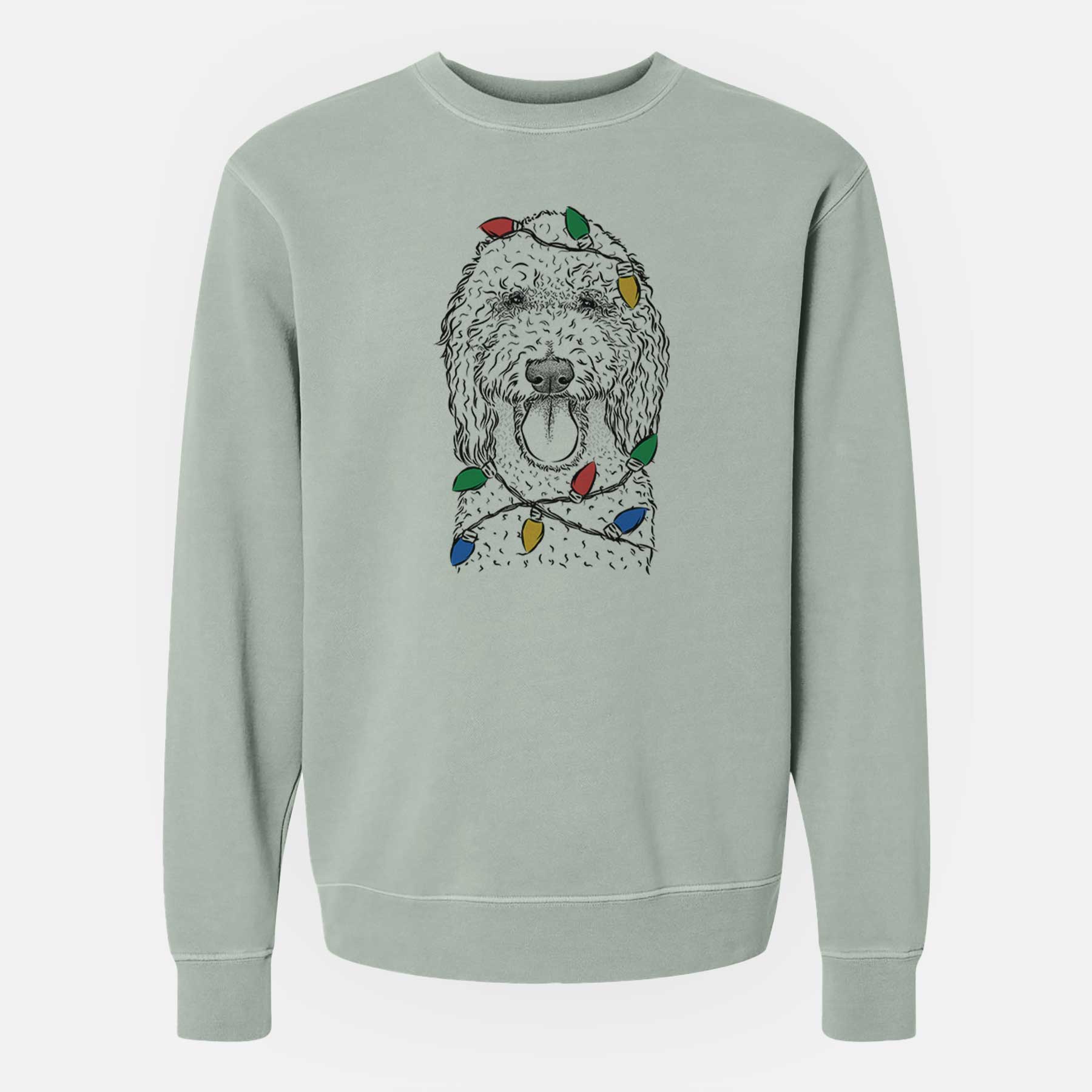 Christmas Lights Pavlov the Goldendoodle - Unisex Pigment Dyed Crew Sweatshirt