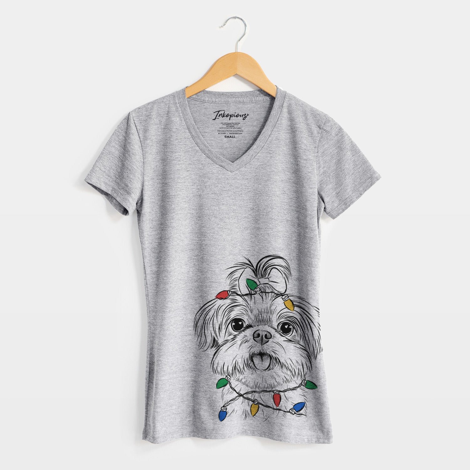 Christmas Lights Pebbles the Shorkie - Women's Perfect V-neck Shirt