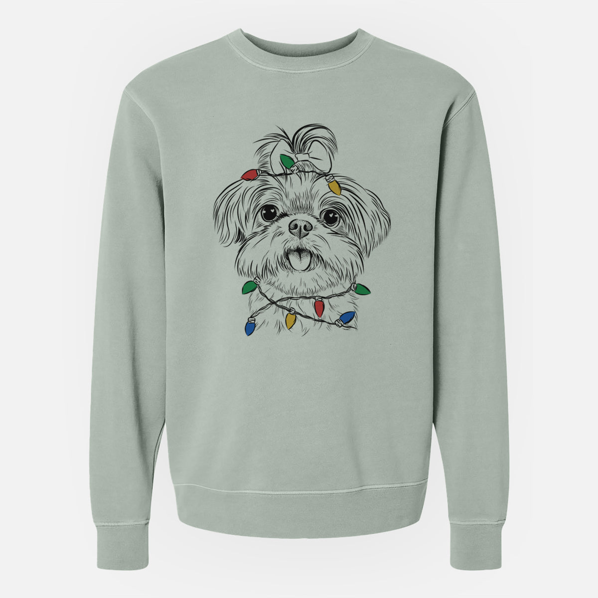 Christmas Lights Pebbles the Shorkie - Unisex Pigment Dyed Crew Sweatshirt