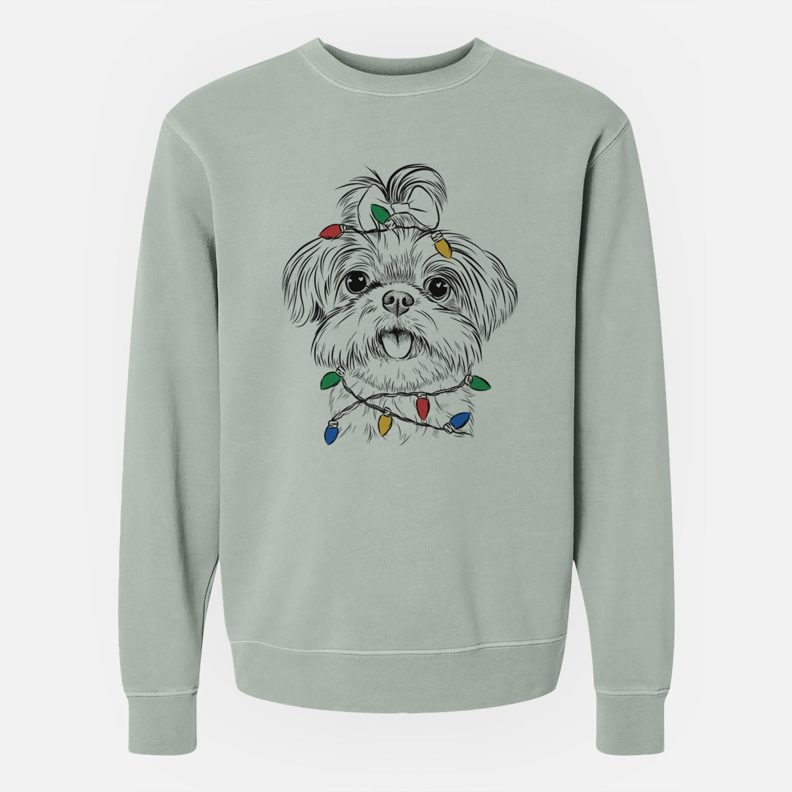 Christmas Lights Pebbles the Shorkie - Unisex Pigment Dyed Crew Sweatshirt