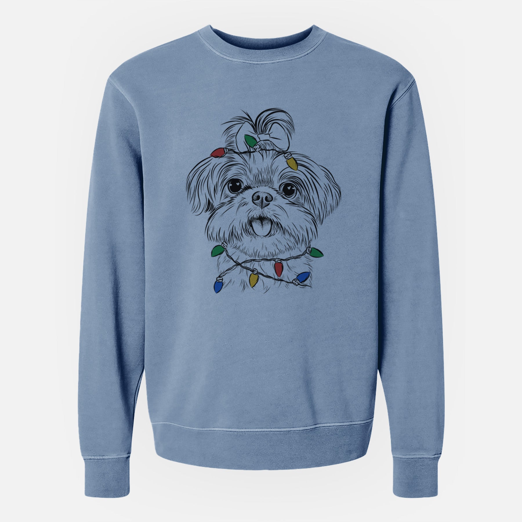 Christmas Lights Pebbles the Shorkie - Unisex Pigment Dyed Crew Sweatshirt