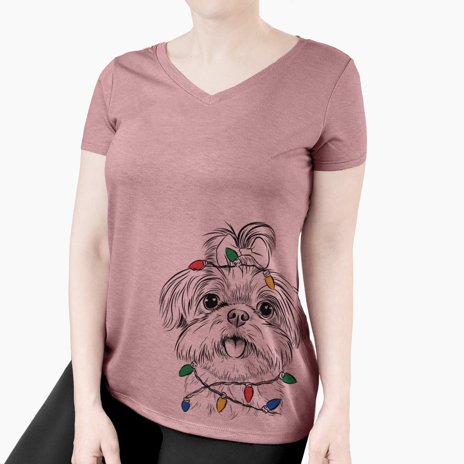 Christmas Lights Pebbles the Shorkie - Women's Perfect V-neck Shirt