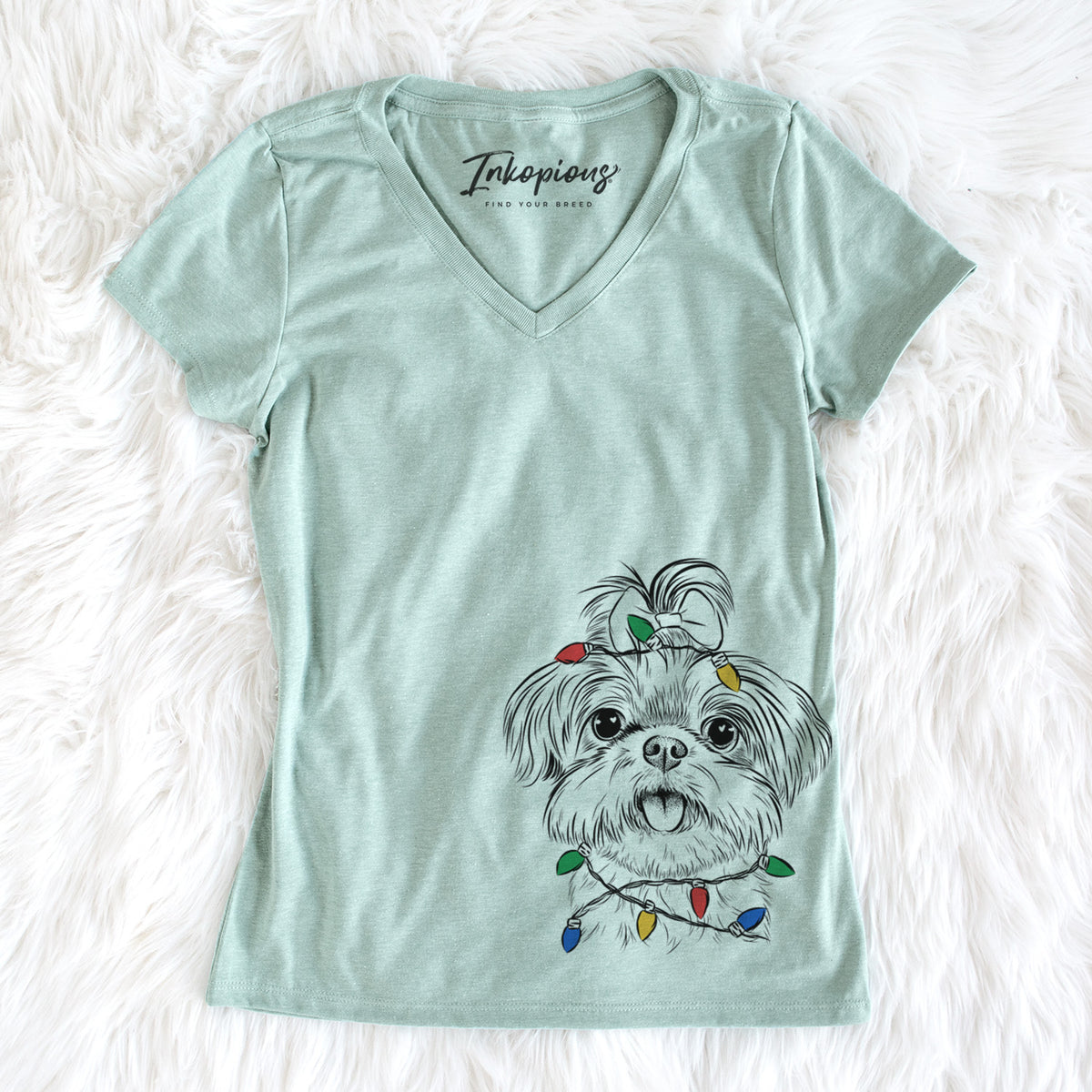 Christmas Lights Pebbles the Shorkie - Women&#39;s Perfect V-neck Shirt