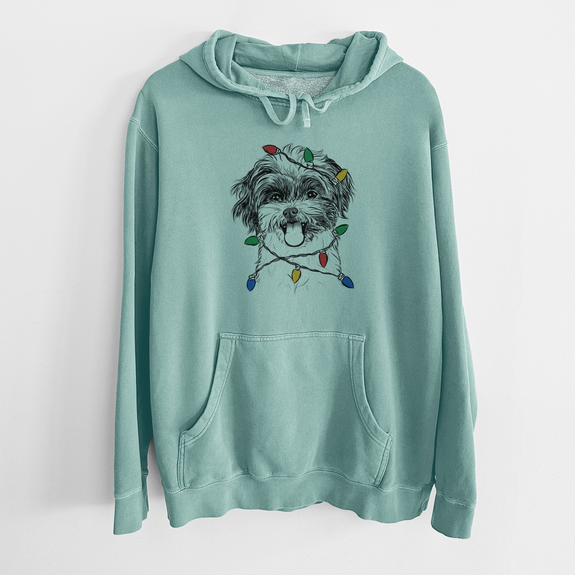 Christmas Lights Pepper the Shihpoo - Unisex Pigment Dyed Hoodie