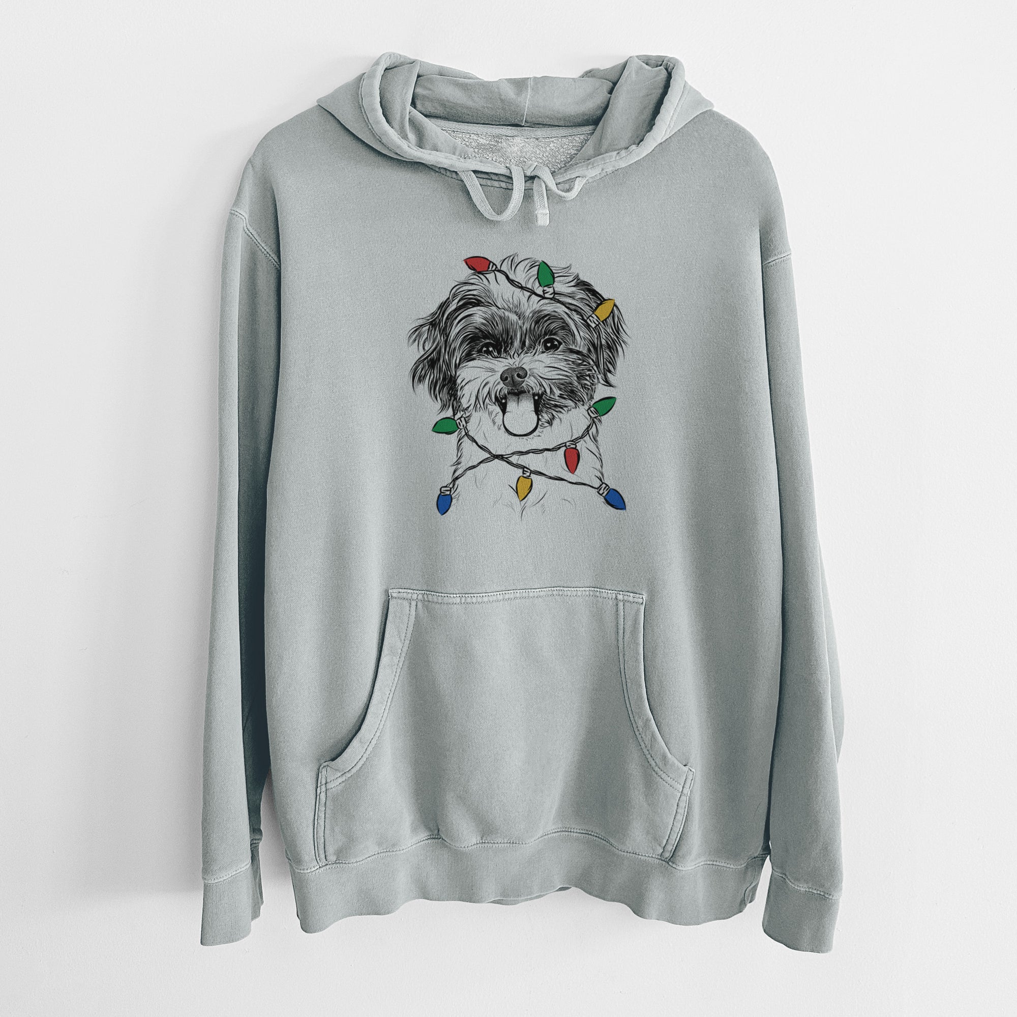 Christmas Lights Pepper the Shihpoo - Unisex Pigment Dyed Hoodie