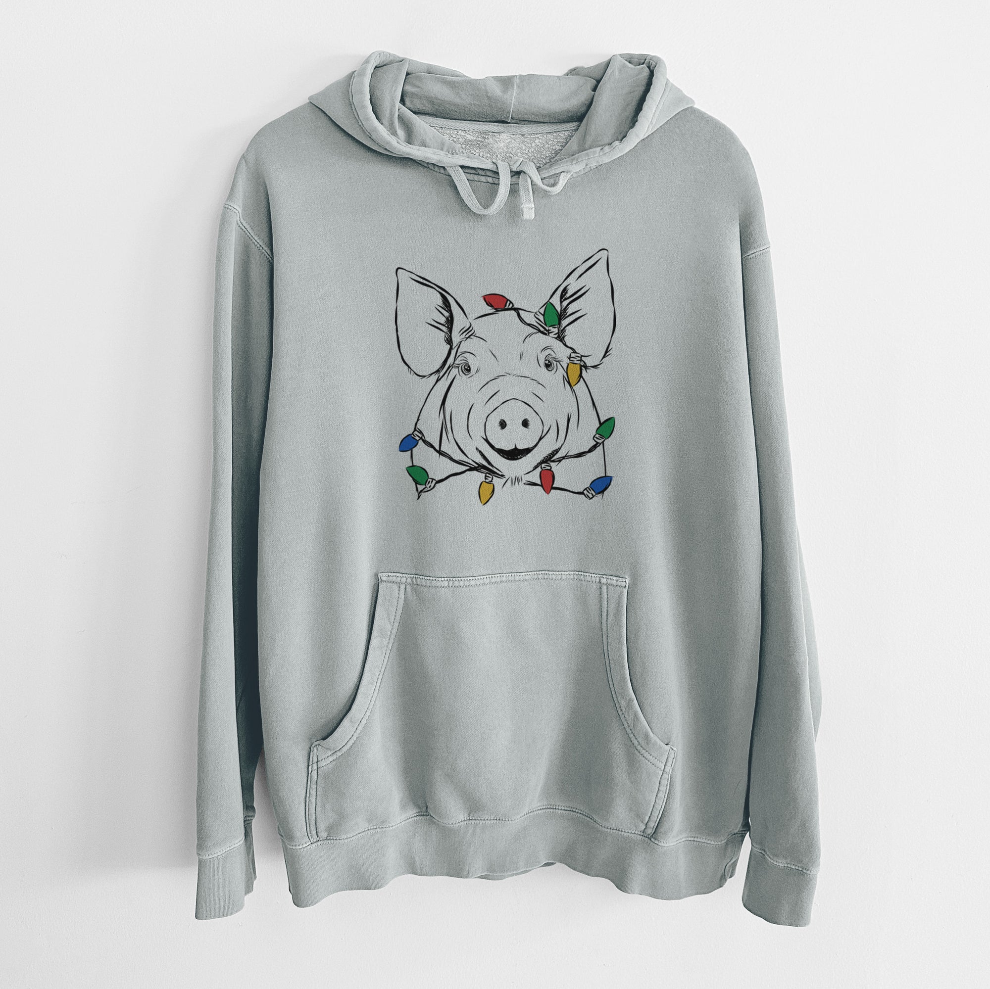 Christmas Lights Perry the Pig - Unisex Pigment Dyed Hoodie