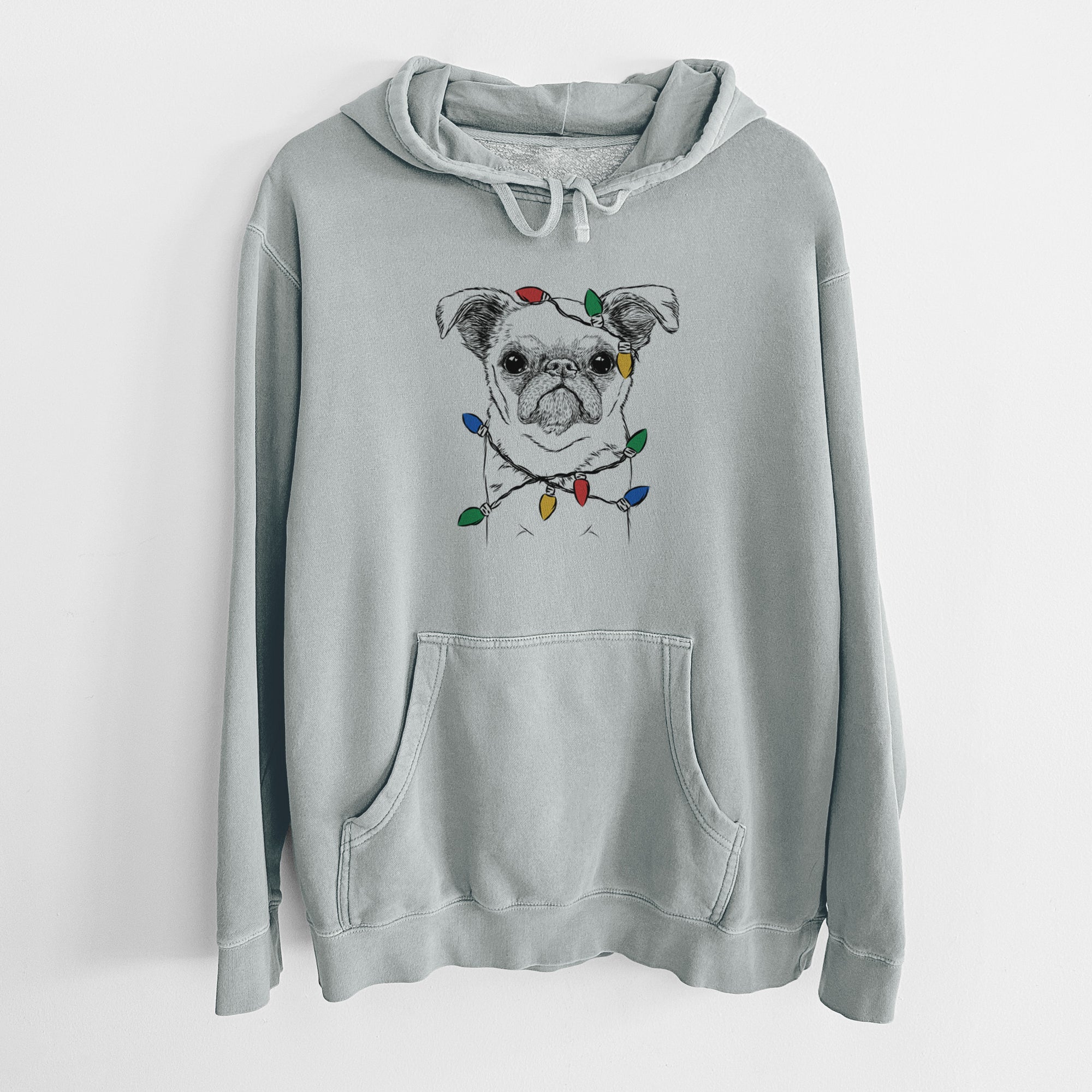 Christmas Lights Petit Penny the Brussels Griffon - Unisex Pigment Dyed Hoodie