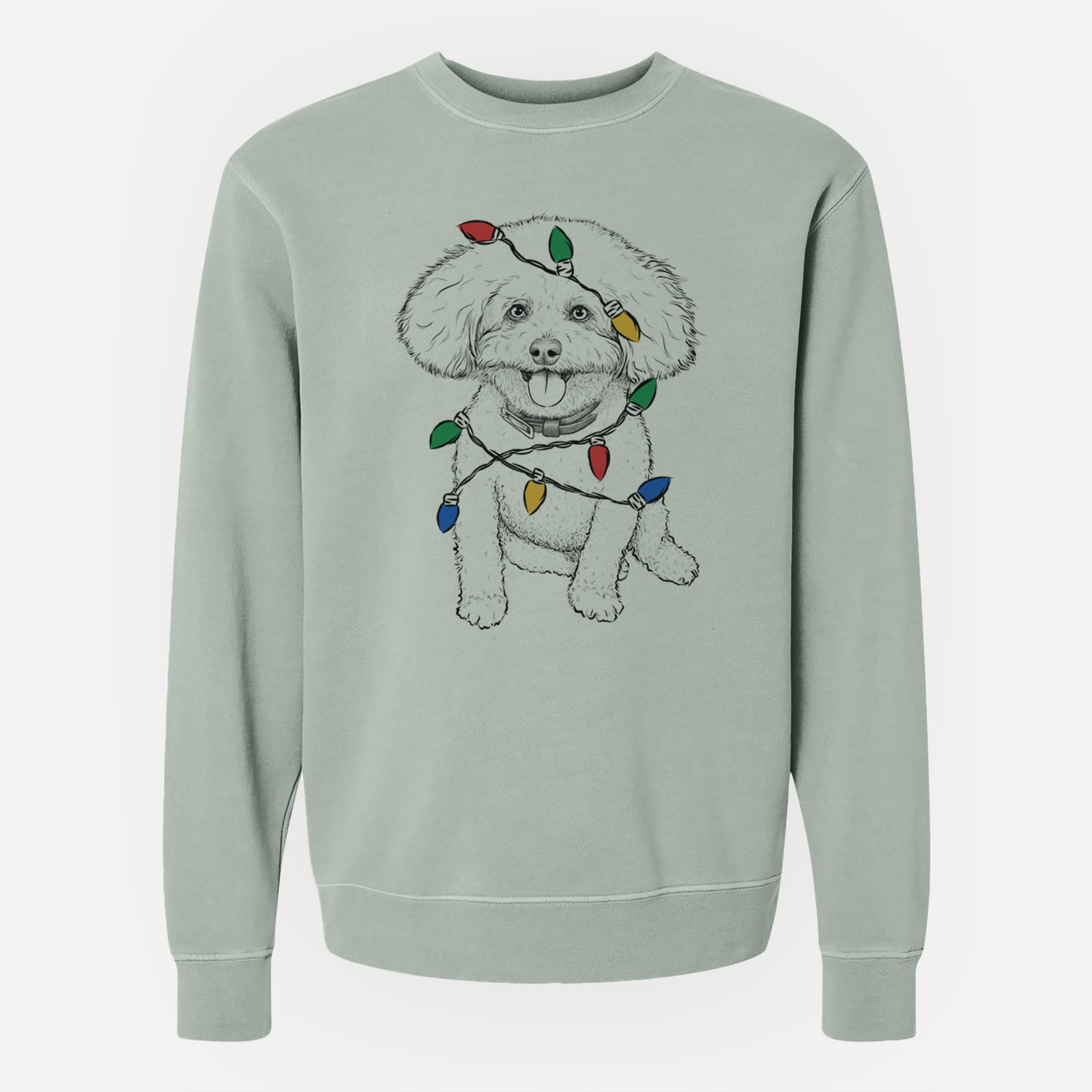 Christmas Lights Peyton the Bichon Frise - Unisex Pigment Dyed Crew Sweatshirt