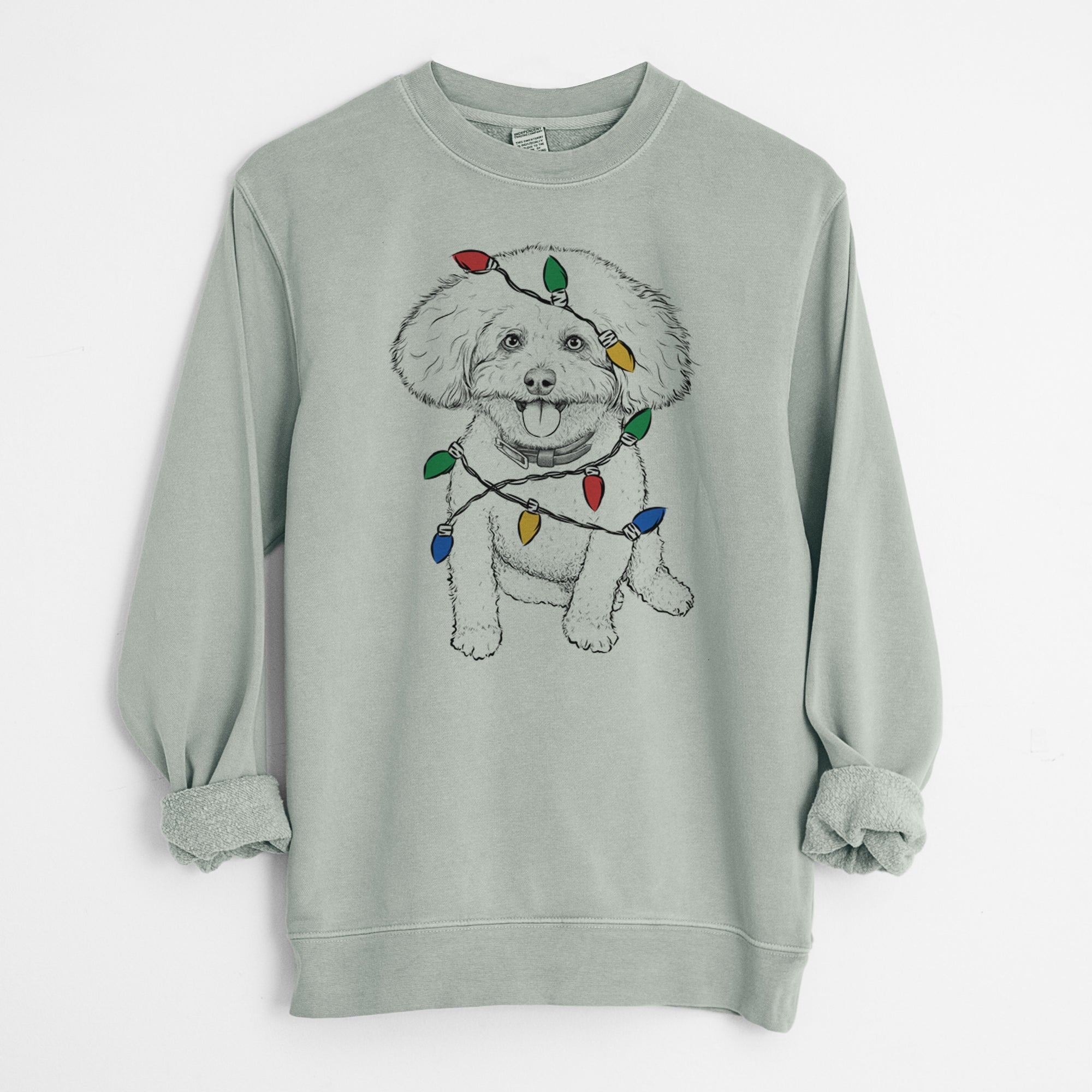 Christmas Lights Peyton the Bichon Frise - Unisex Pigment Dyed Crew Sweatshirt