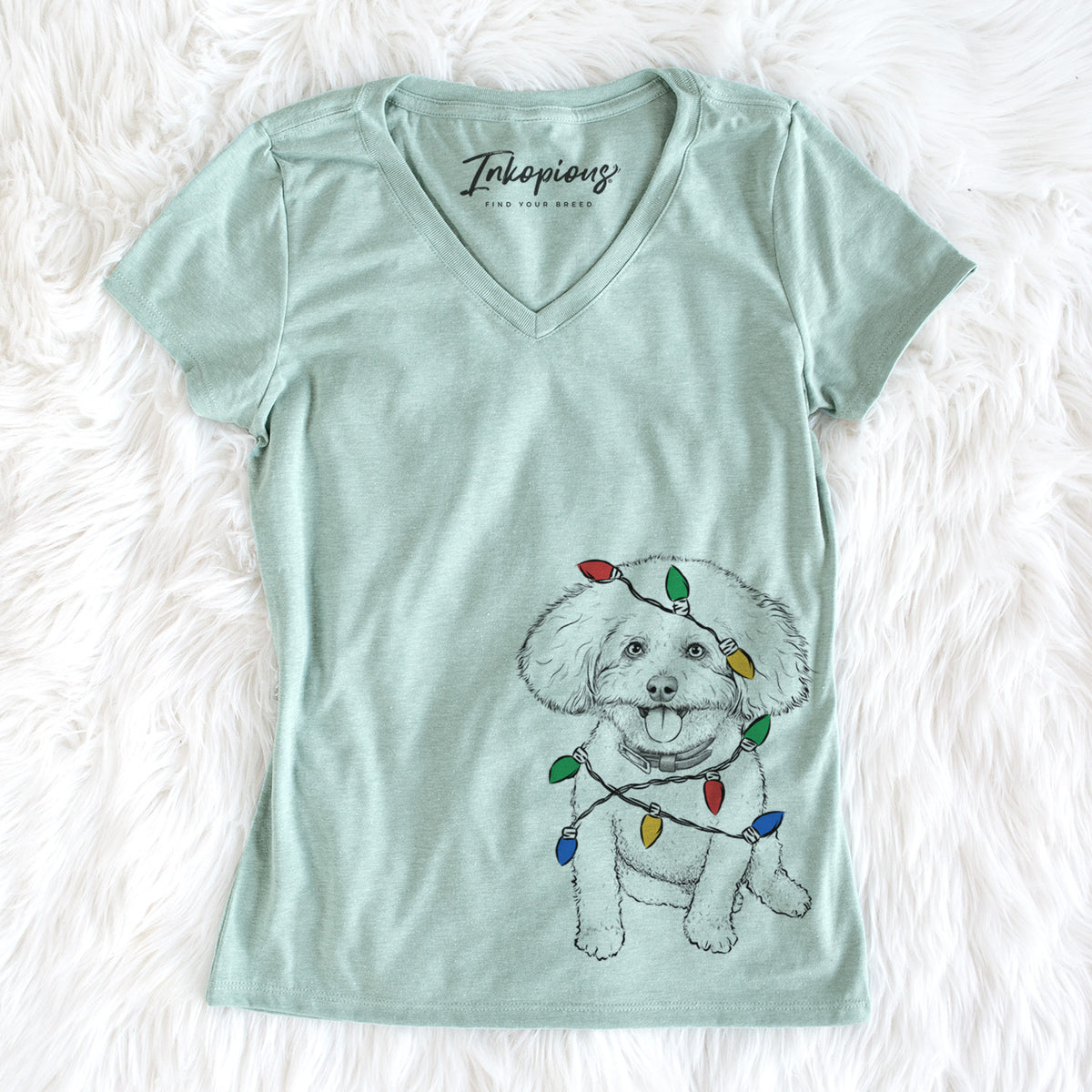 Christmas Lights Peyton the Bichon Frise - Women&#39;s Perfect V-neck Shirt