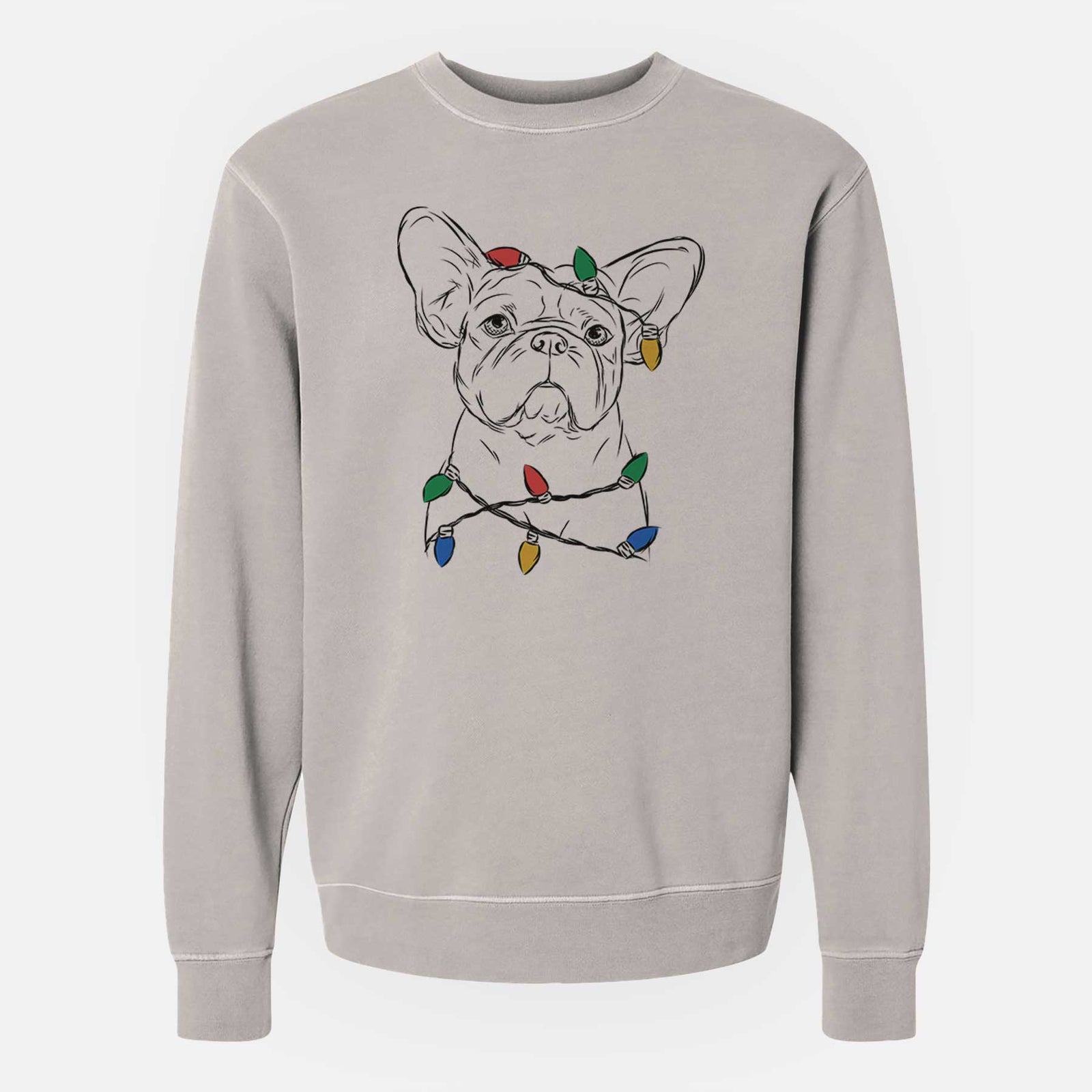 Christmas Lights Pierre the French Bulldog - Unisex Pigment Dyed Crew Sweatshirt