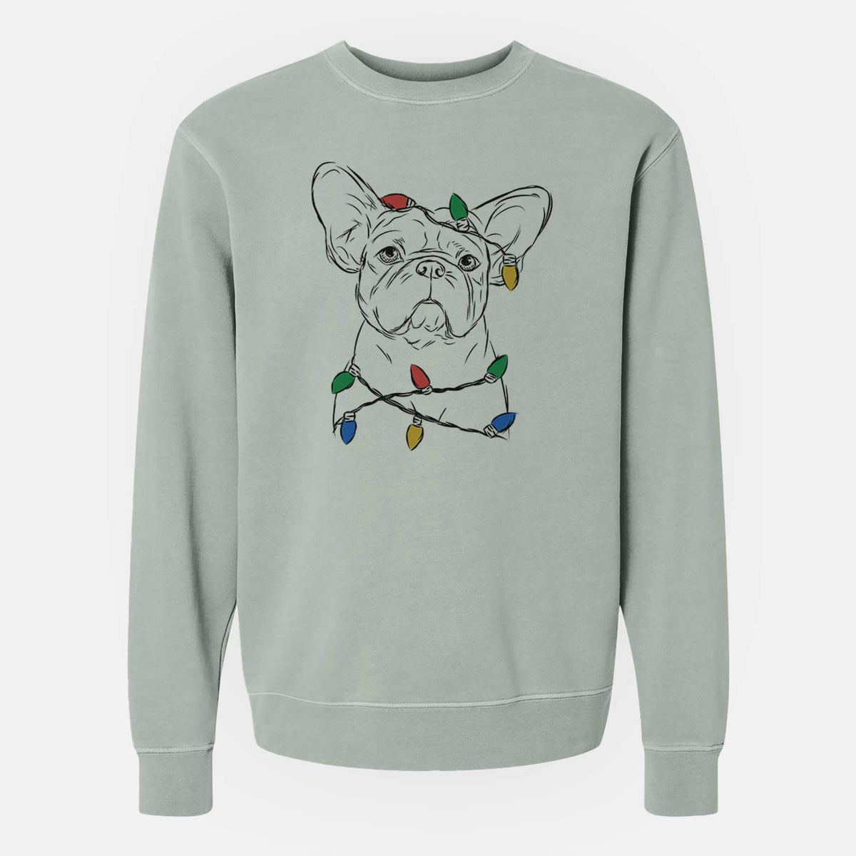 Christmas Lights Pierre the French Bulldog - Unisex Pigment Dyed Crew Sweatshirt