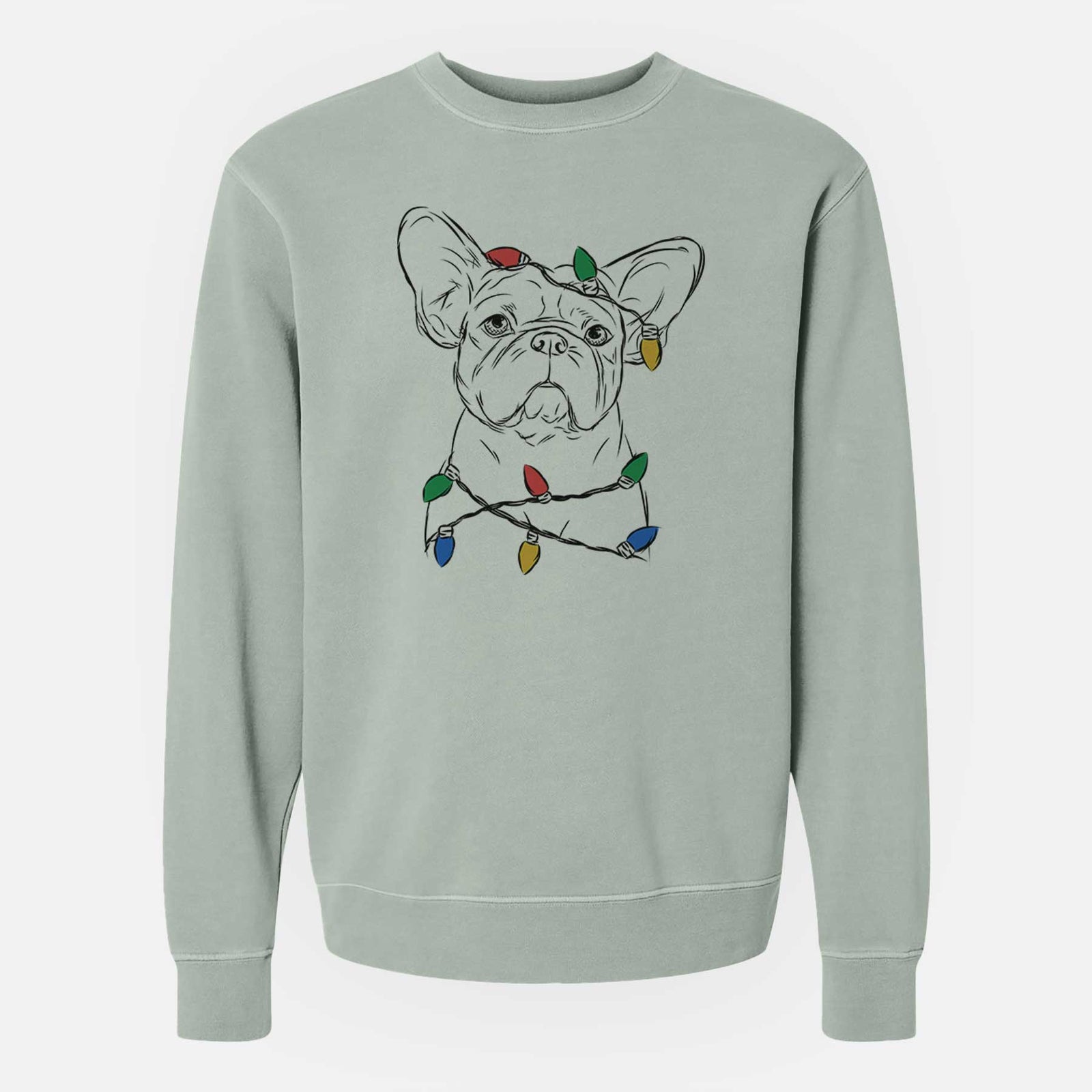 Christmas Lights Pierre the French Bulldog - Unisex Pigment Dyed Crew Sweatshirt