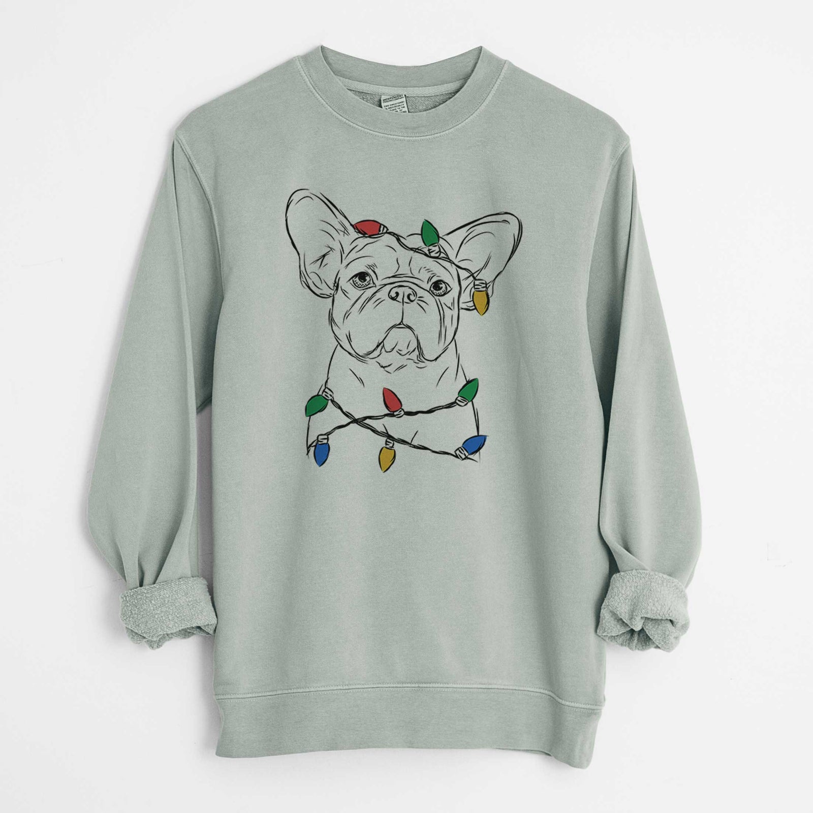 Christmas Lights Pierre the French Bulldog - Unisex Pigment Dyed Crew Sweatshirt