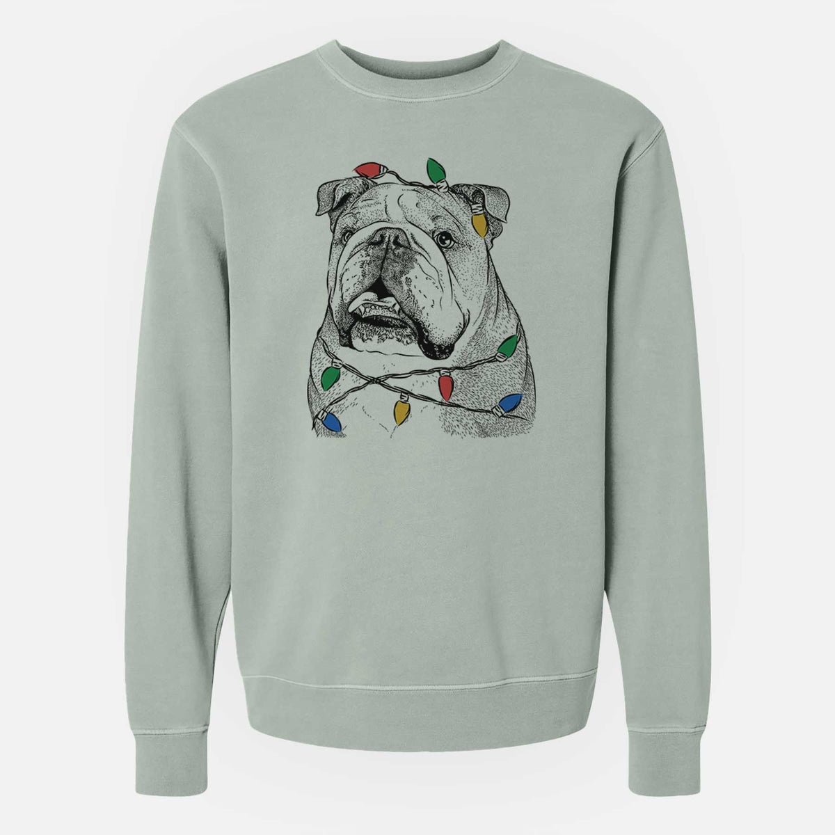 Christmas Lights Piggy the English Bulldog - Unisex Pigment Dyed Crew Sweatshirt
