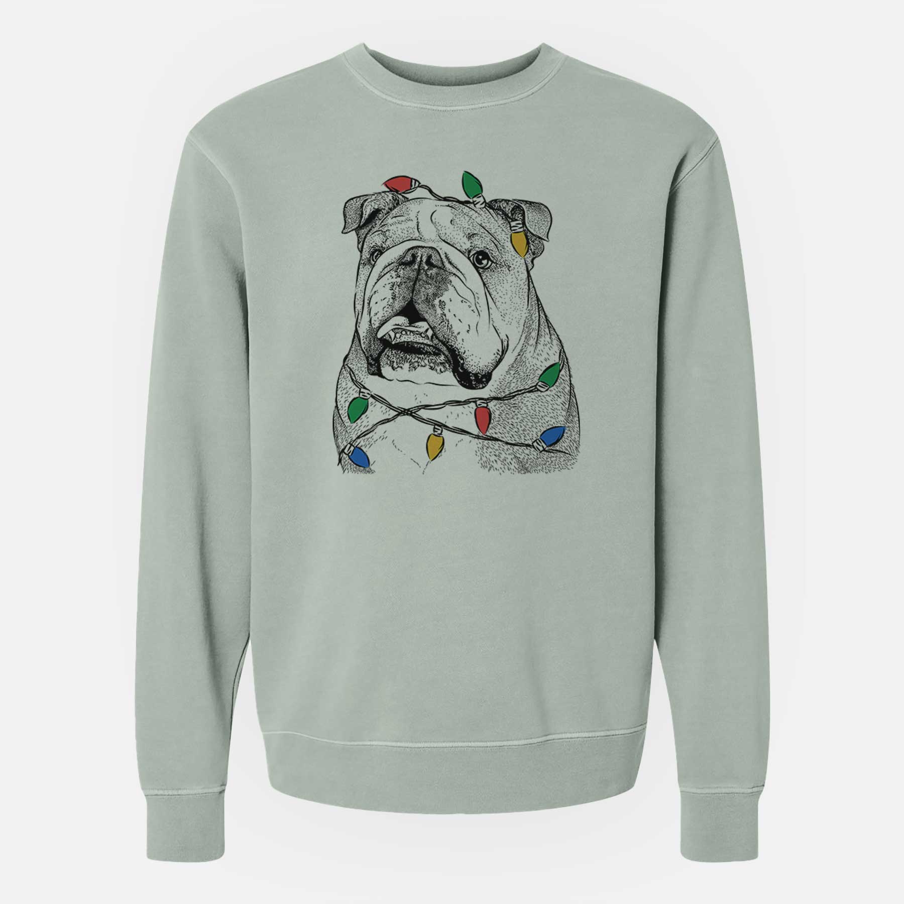 Christmas Lights Piggy the English Bulldog - Unisex Pigment Dyed Crew Sweatshirt