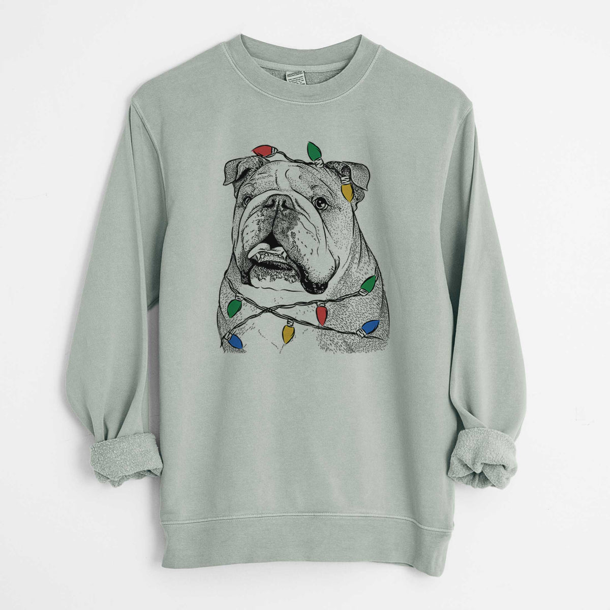 Christmas Lights Piggy the English Bulldog - Unisex Pigment Dyed Crew Sweatshirt