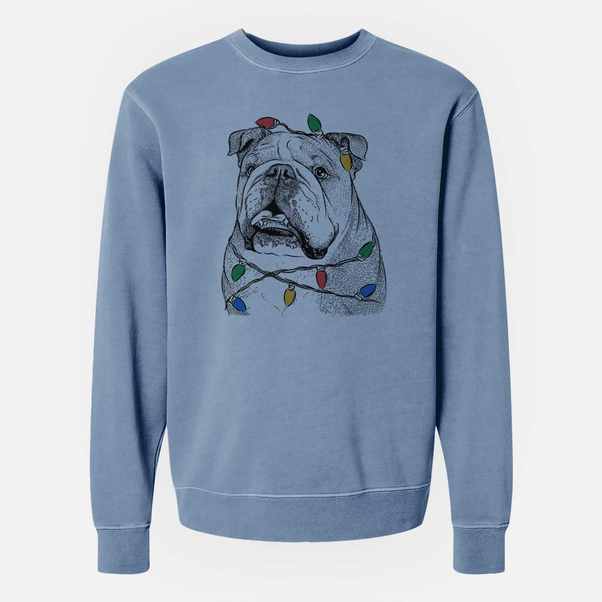 Christmas Lights Piggy the English Bulldog - Unisex Pigment Dyed Crew Sweatshirt