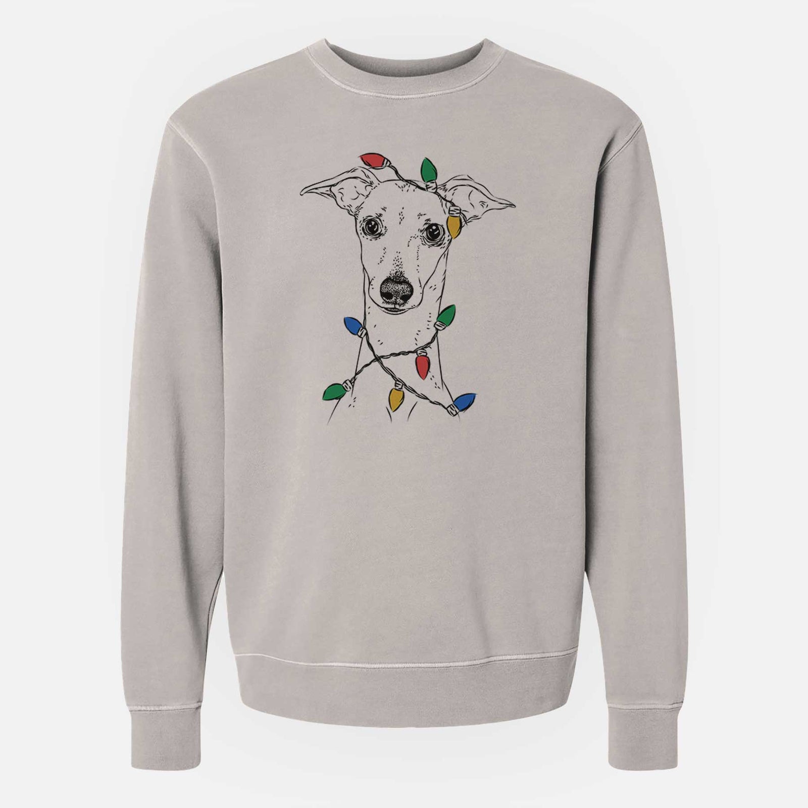 Christmas Lights Pip the Italian Greyhound - Unisex Pigment Dyed Crew Sweatshirt