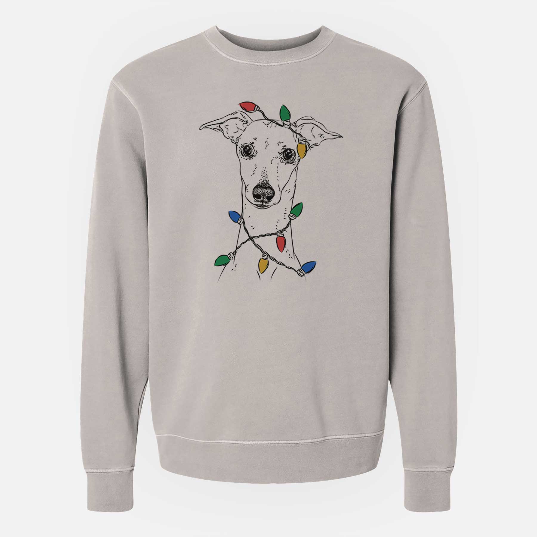 Christmas Lights Pip the Italian Greyhound - Unisex Pigment Dyed Crew Sweatshirt