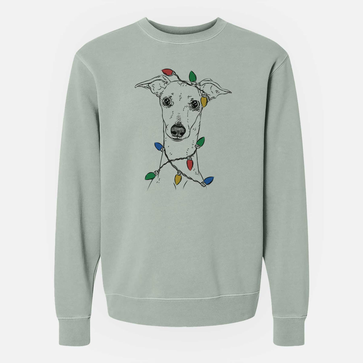 Christmas Lights Pip the Italian Greyhound - Unisex Pigment Dyed Crew Sweatshirt