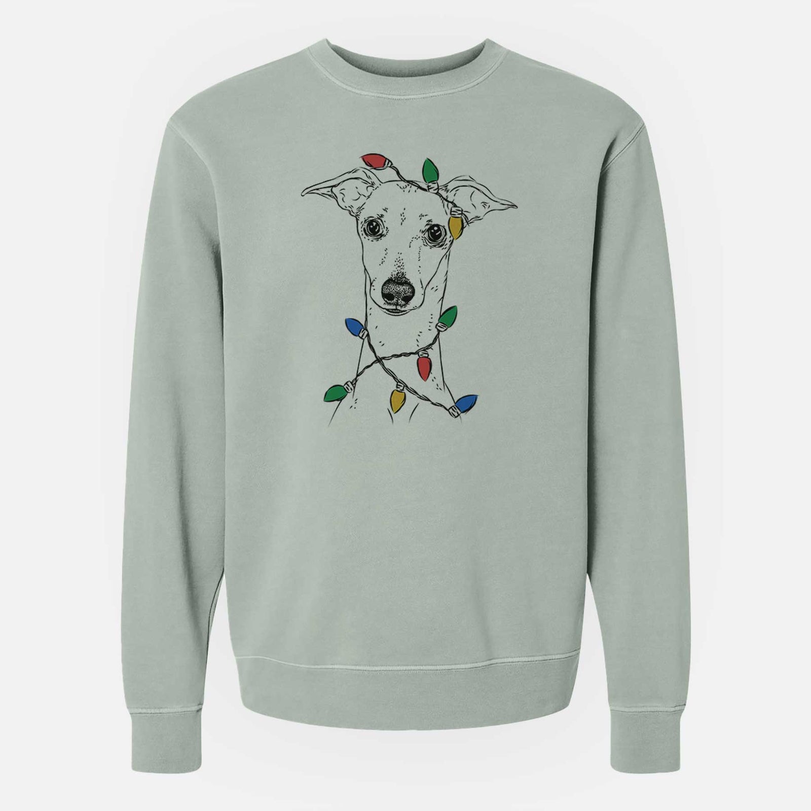 Christmas Lights Pip the Italian Greyhound - Unisex Pigment Dyed Crew Sweatshirt