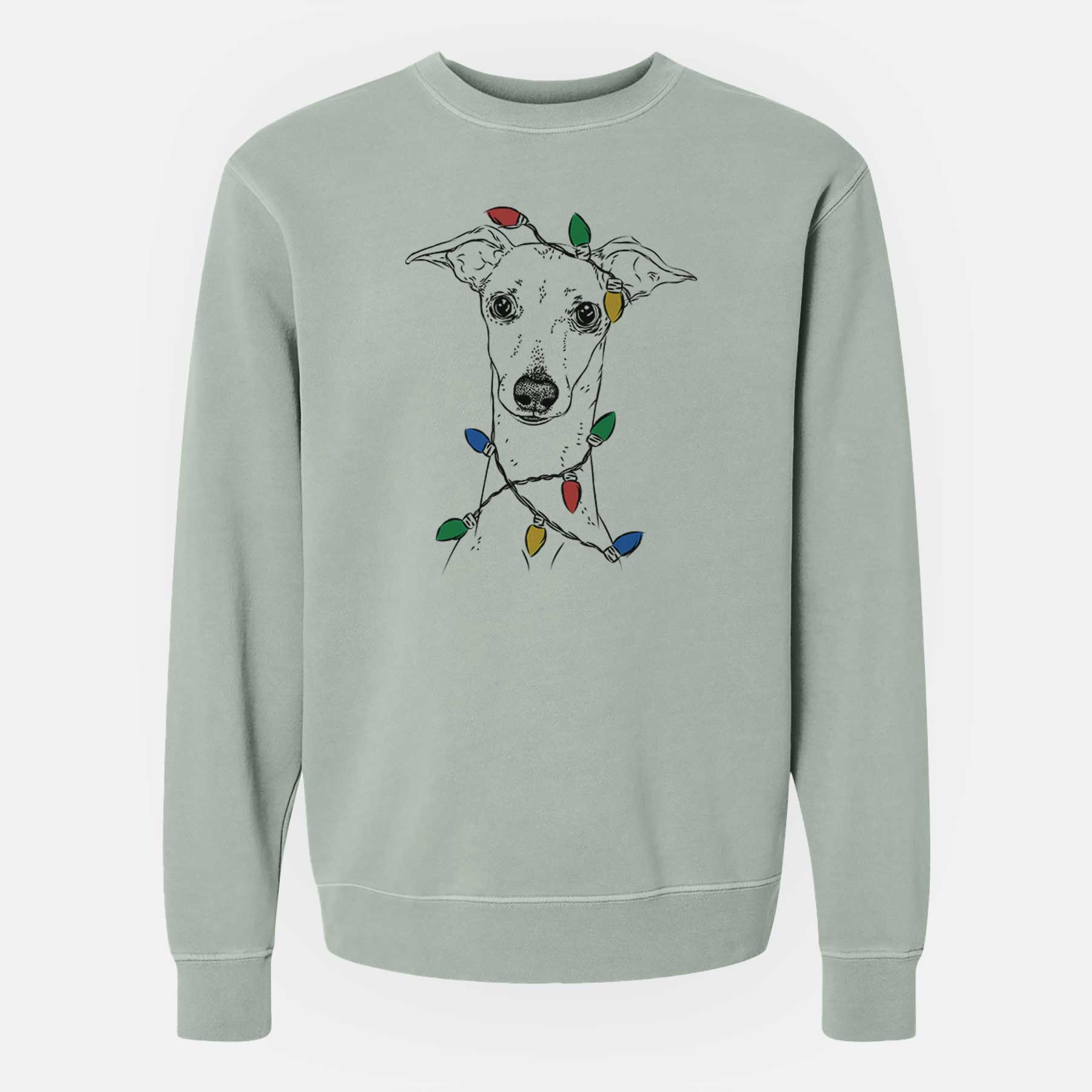 Christmas Lights Pip the Italian Greyhound - Unisex Pigment Dyed Crew Sweatshirt