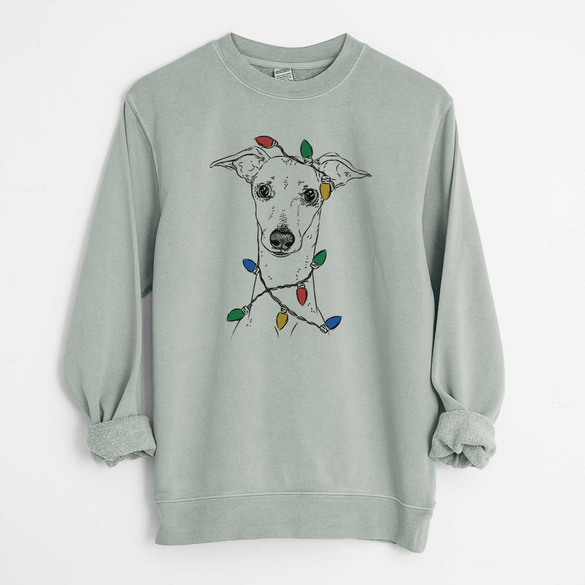Christmas Lights Pip the Italian Greyhound - Unisex Pigment Dyed Crew Sweatshirt