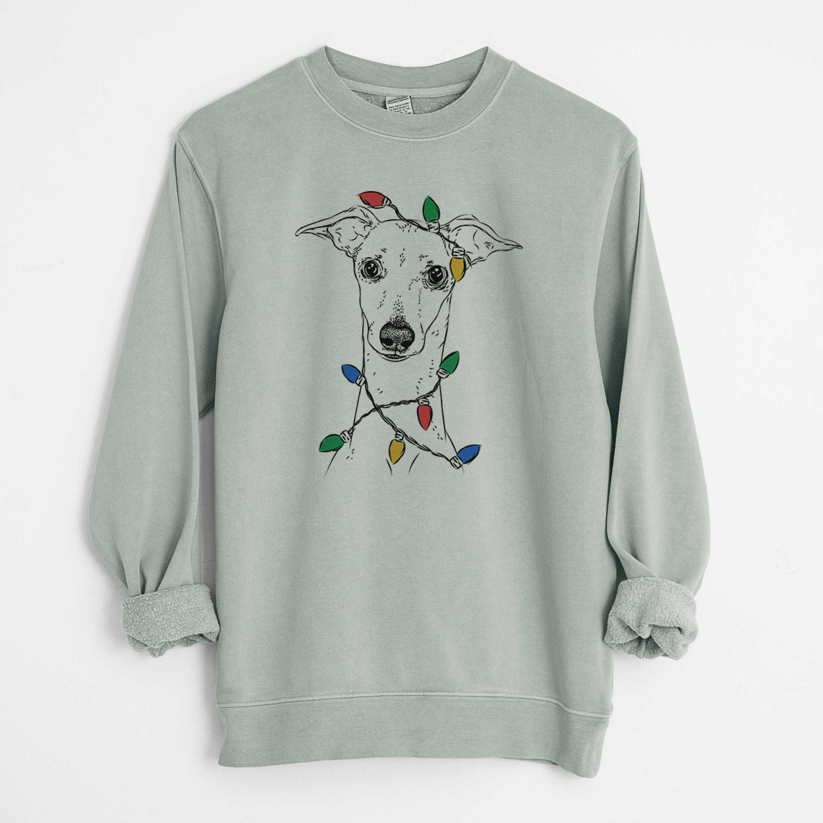 Christmas Lights Pip the Italian Greyhound - Unisex Pigment Dyed Crew Sweatshirt