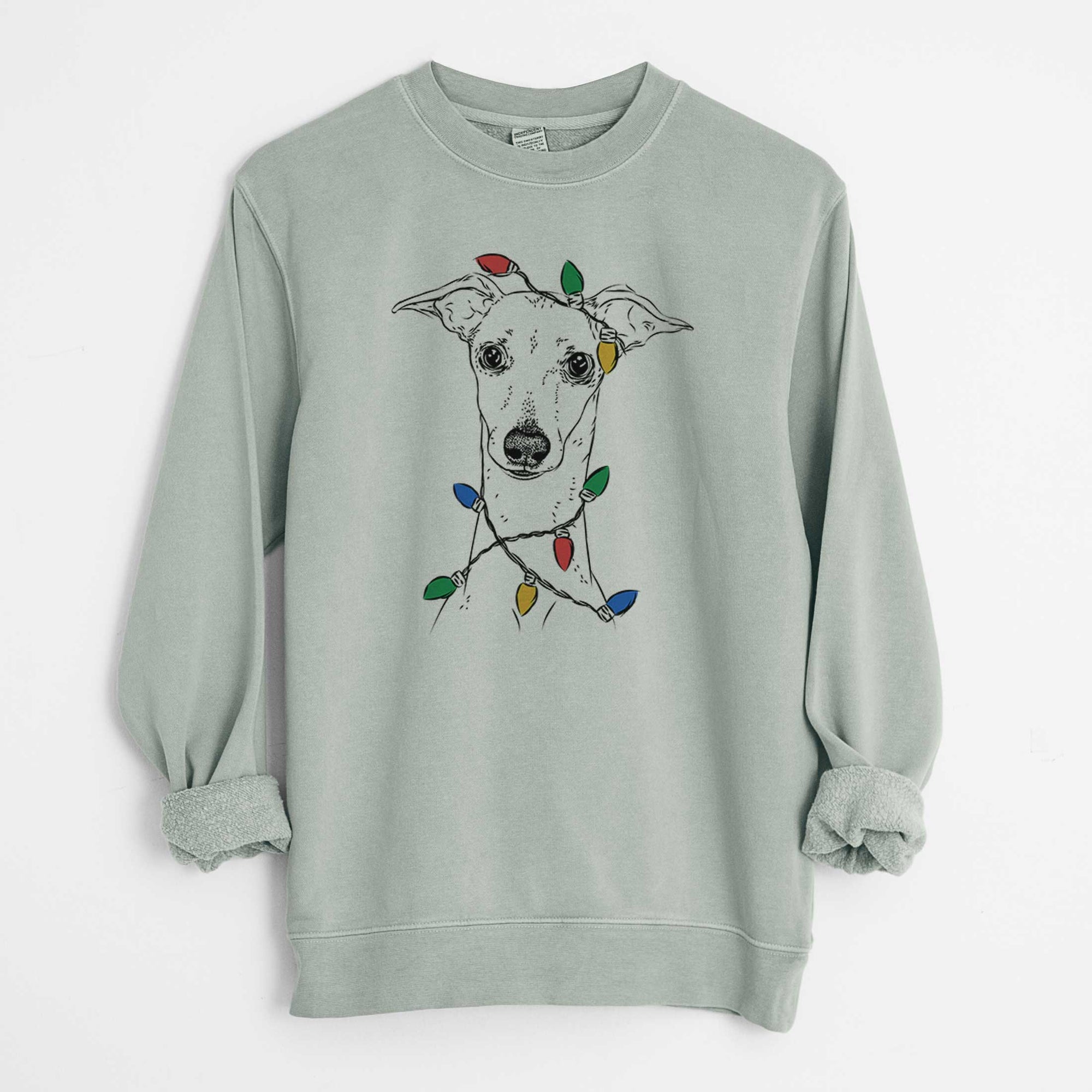 Christmas Lights Pip the Italian Greyhound - Unisex Pigment Dyed Crew Sweatshirt