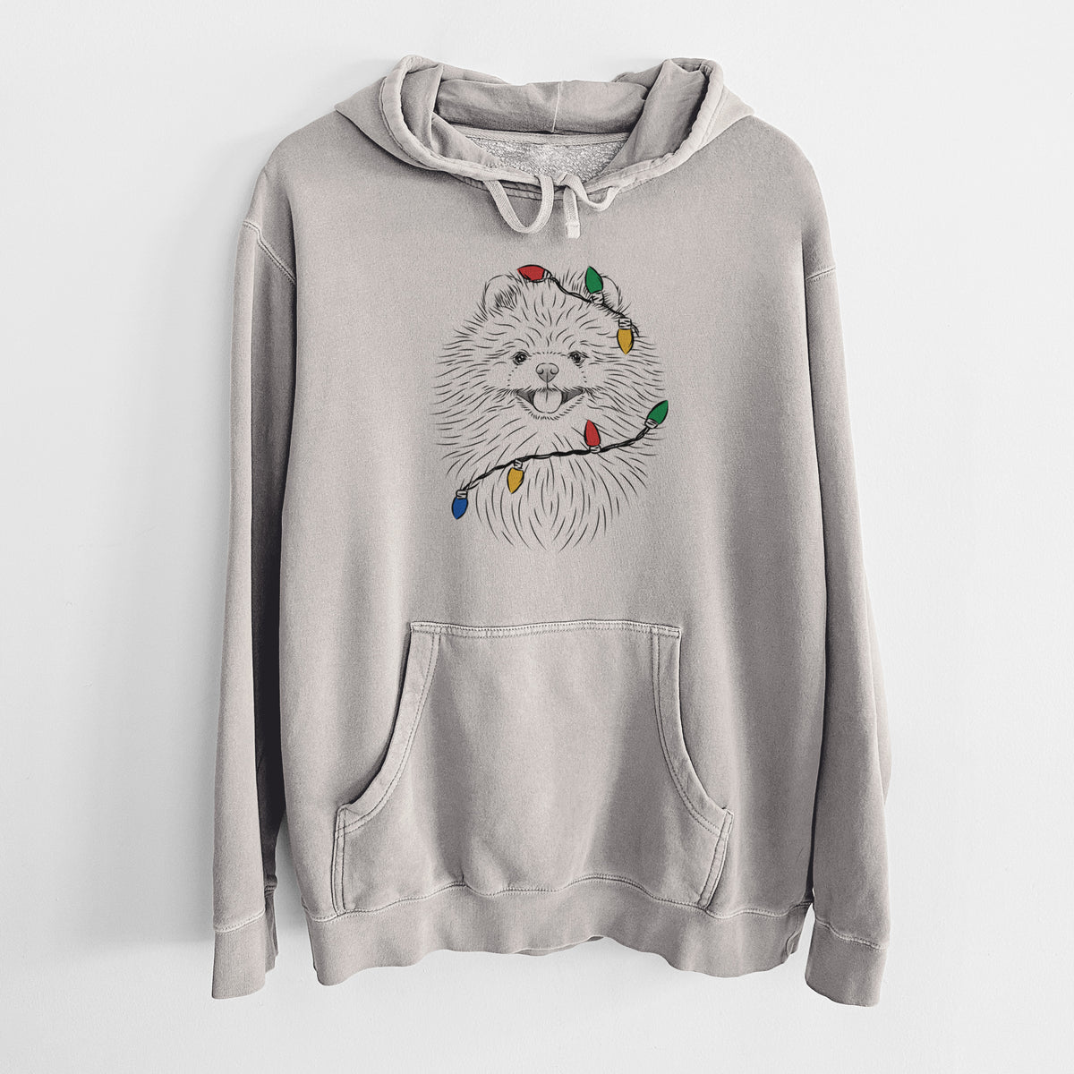 Christmas Lights Pirro the Pomeranian - Unisex Pigment Dyed Hoodie
