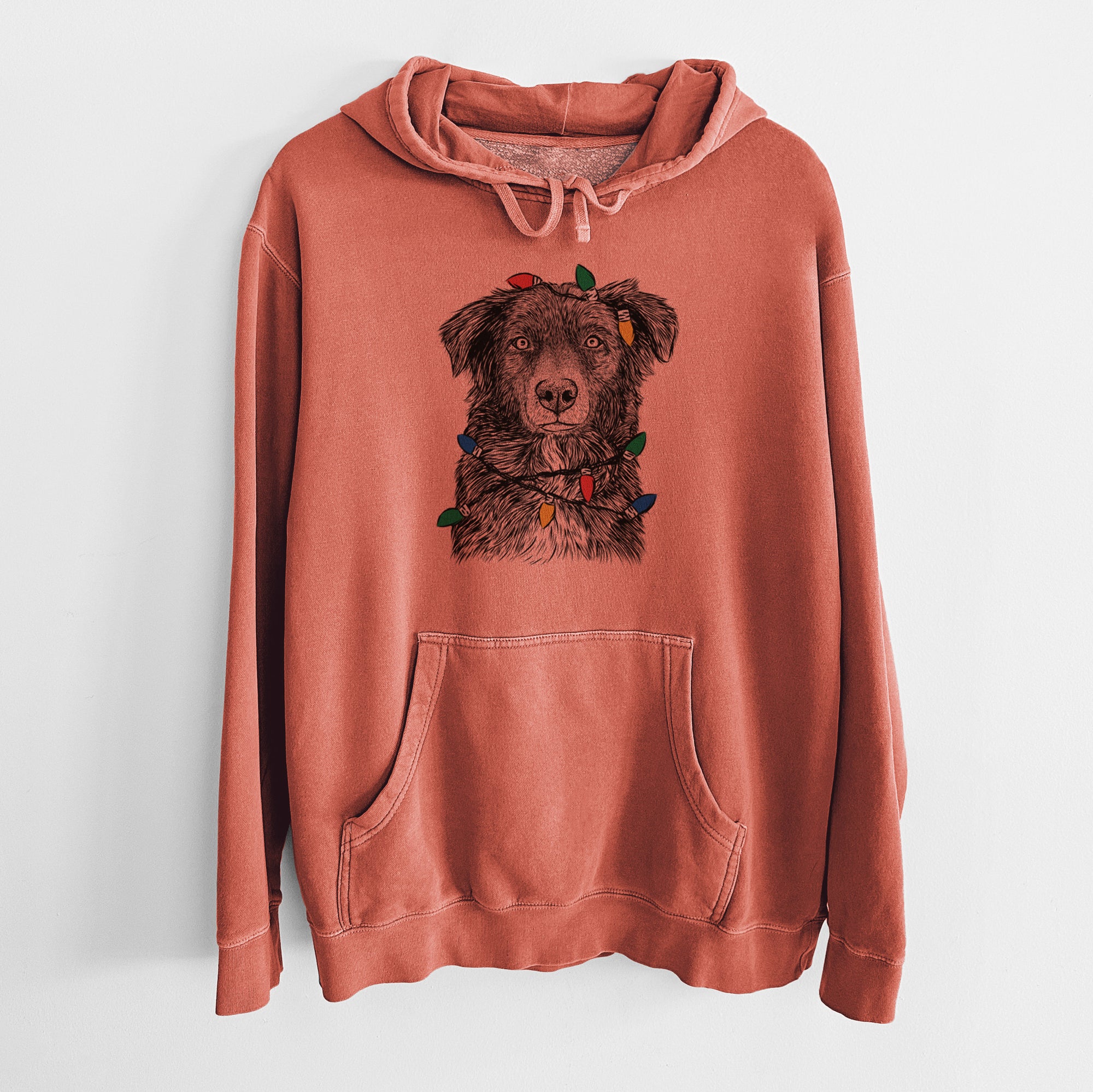 Christmas Lights Pixel the Australian Shepherd - Unisex Pigment Dyed Hoodie