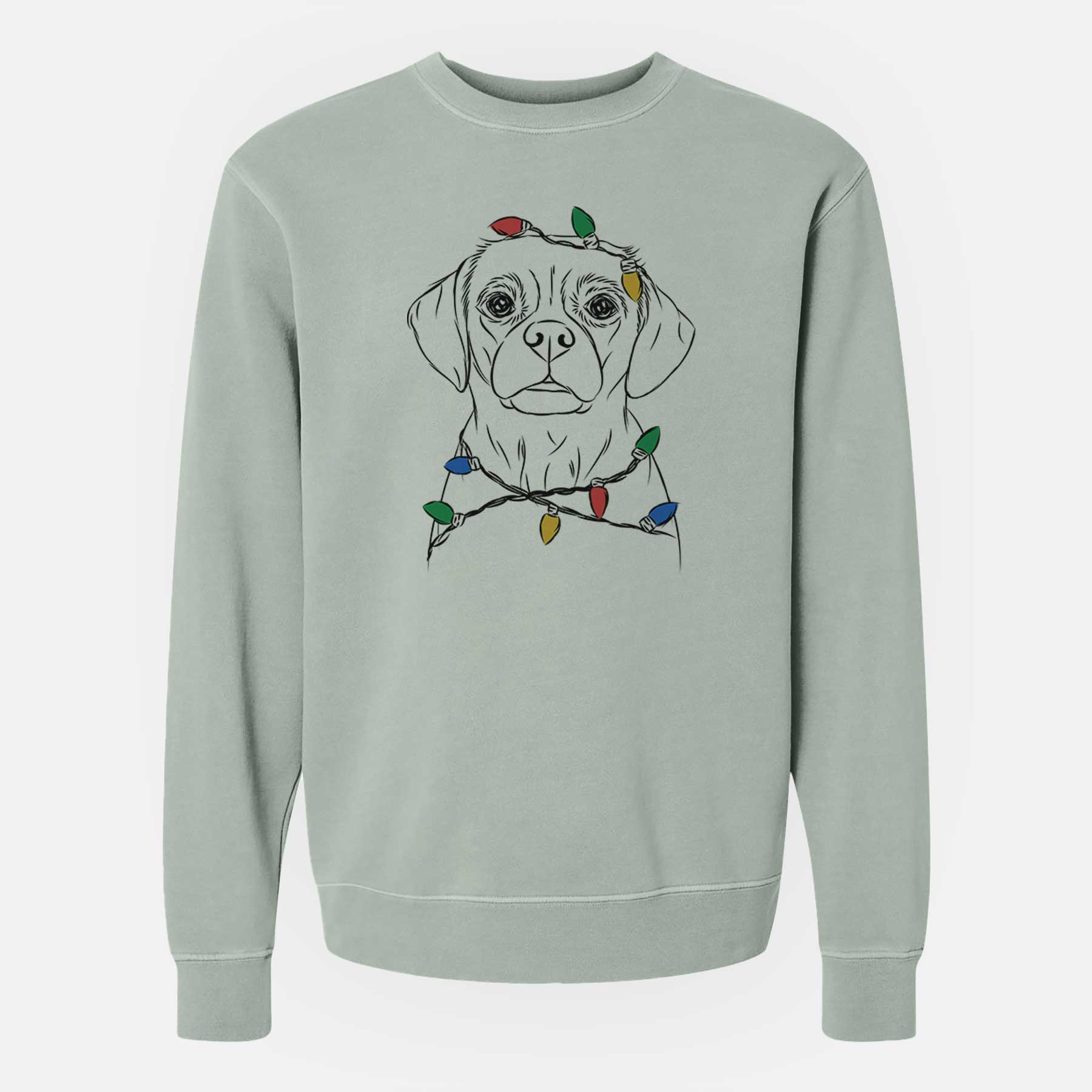 Christmas Lights Popcorn the Puggle - Unisex Pigment Dyed Crew Sweatshirt