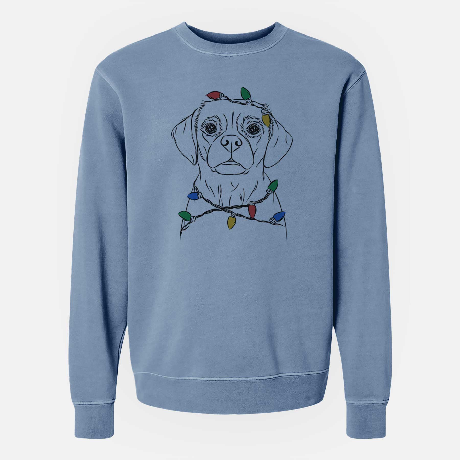 Christmas Lights Popcorn the Puggle - Unisex Pigment Dyed Crew Sweatshirt