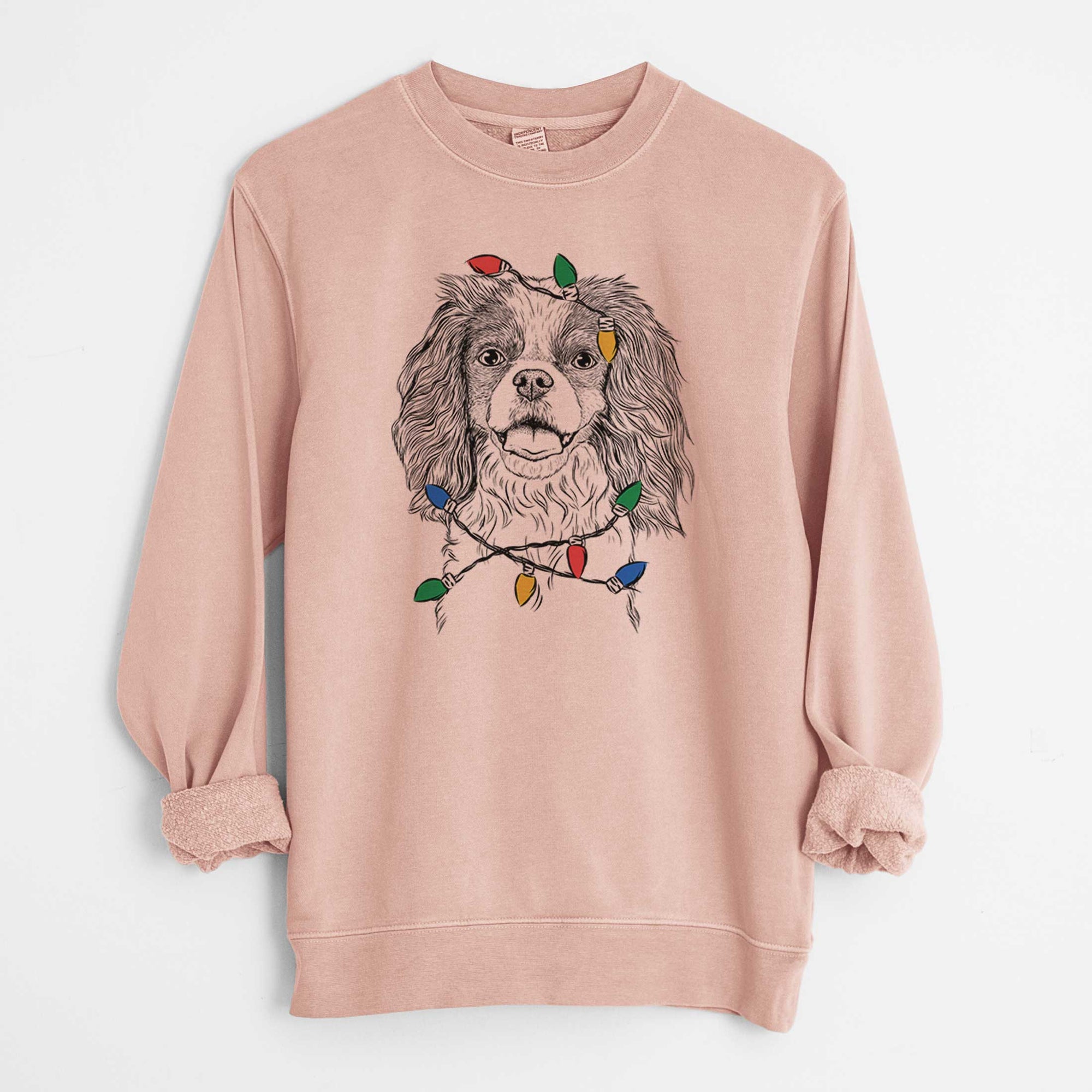 Christmas Lights Poppy the Cavalier King Charles Spaniel - Unisex Pigment Dyed Crew Sweatshirt