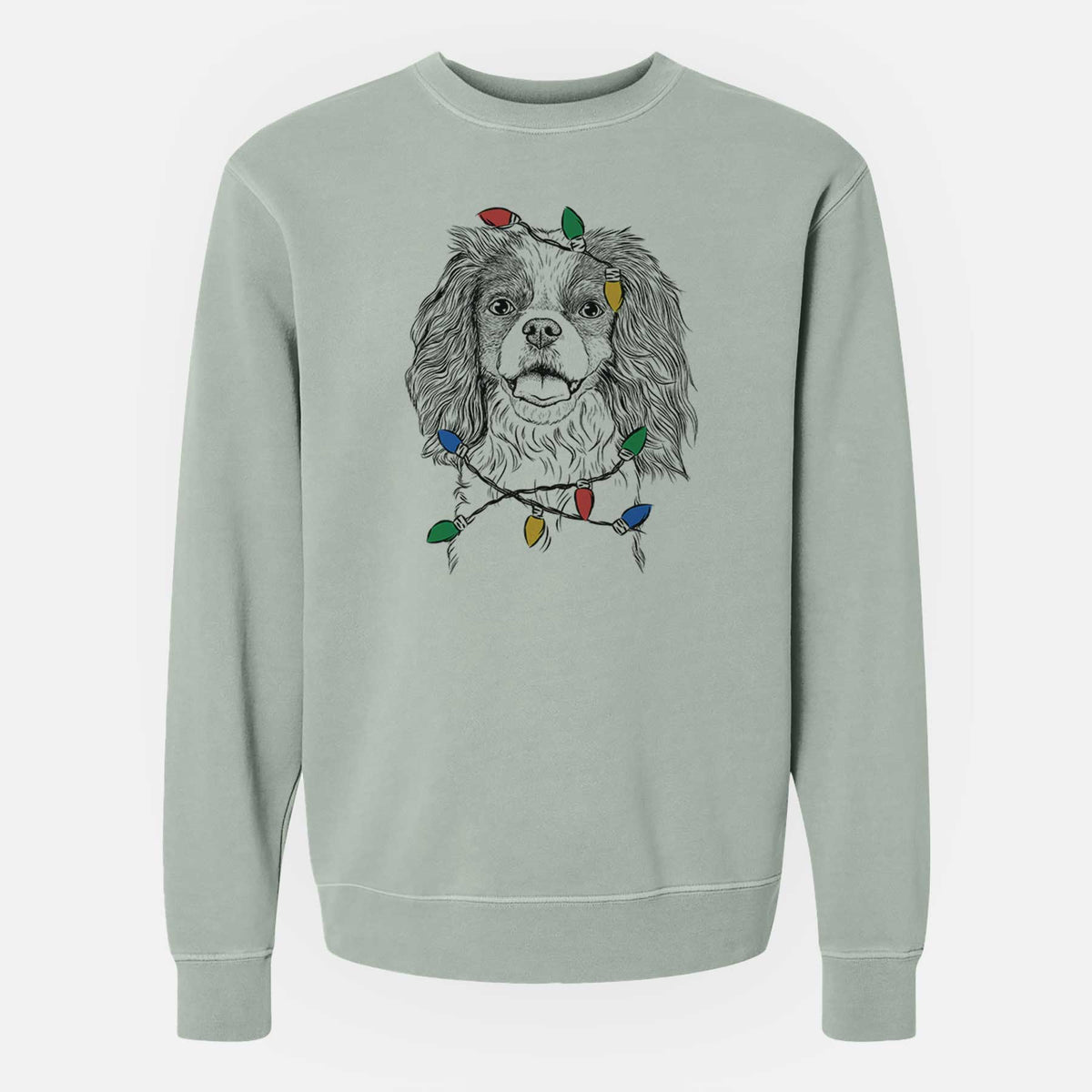 Christmas Lights Poppy the Cavalier King Charles Spaniel - Unisex Pigment Dyed Crew Sweatshirt