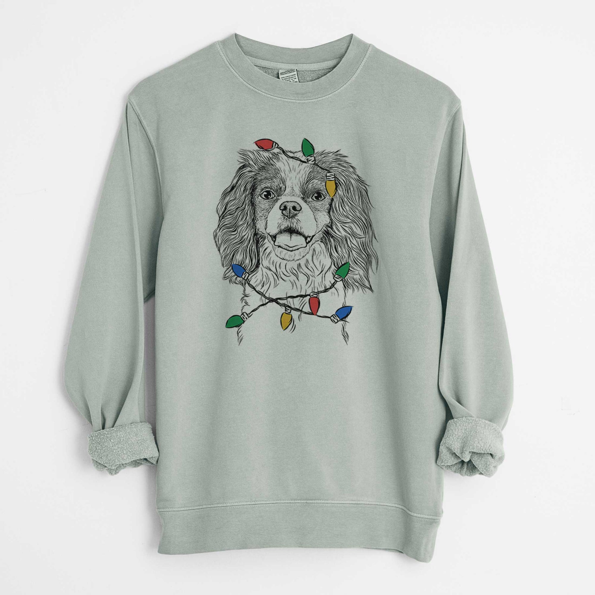 Christmas Lights Poppy the Cavalier King Charles Spaniel - Unisex Pigment Dyed Crew Sweatshirt