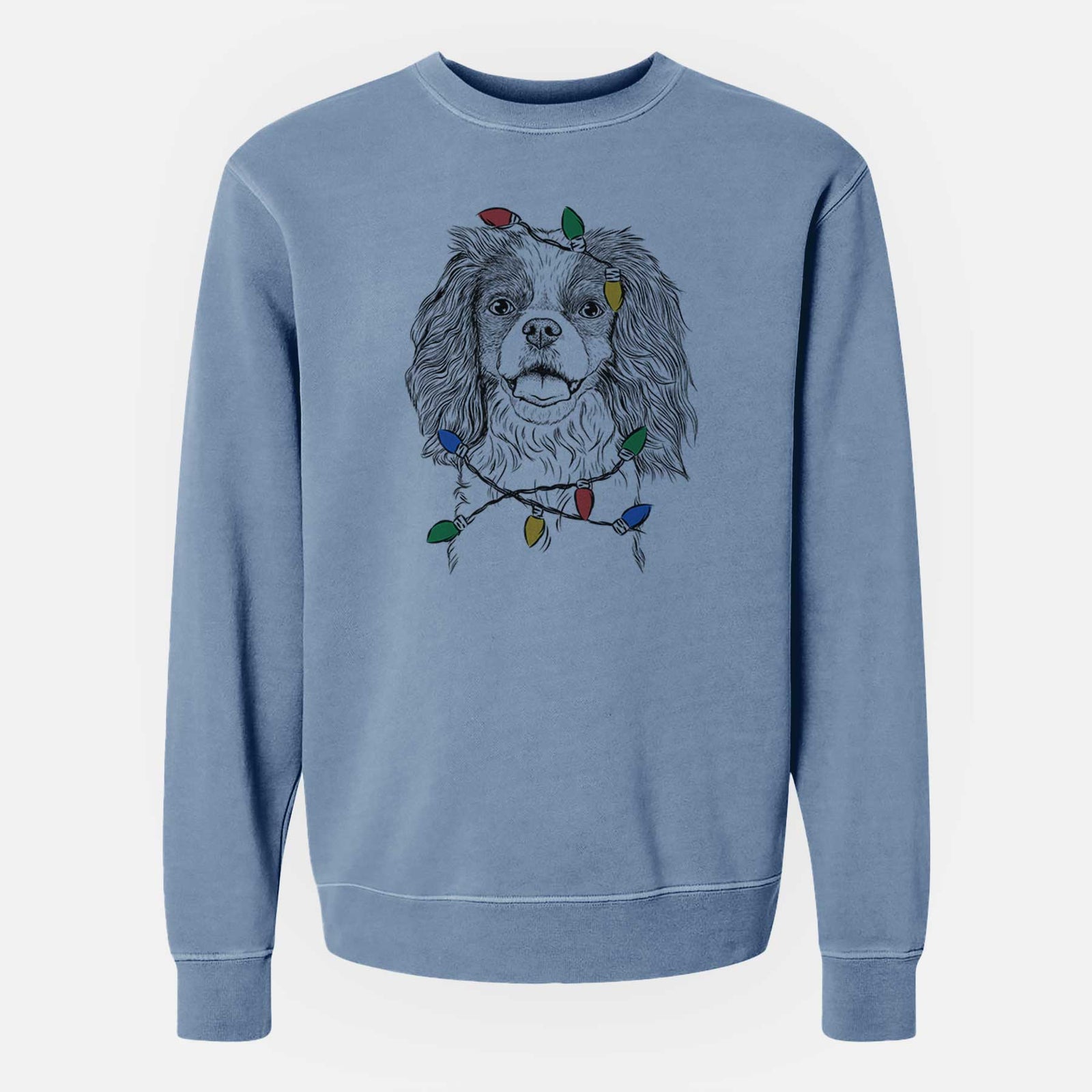 Christmas Lights Poppy the Cavalier King Charles Spaniel - Unisex Pigment Dyed Crew Sweatshirt